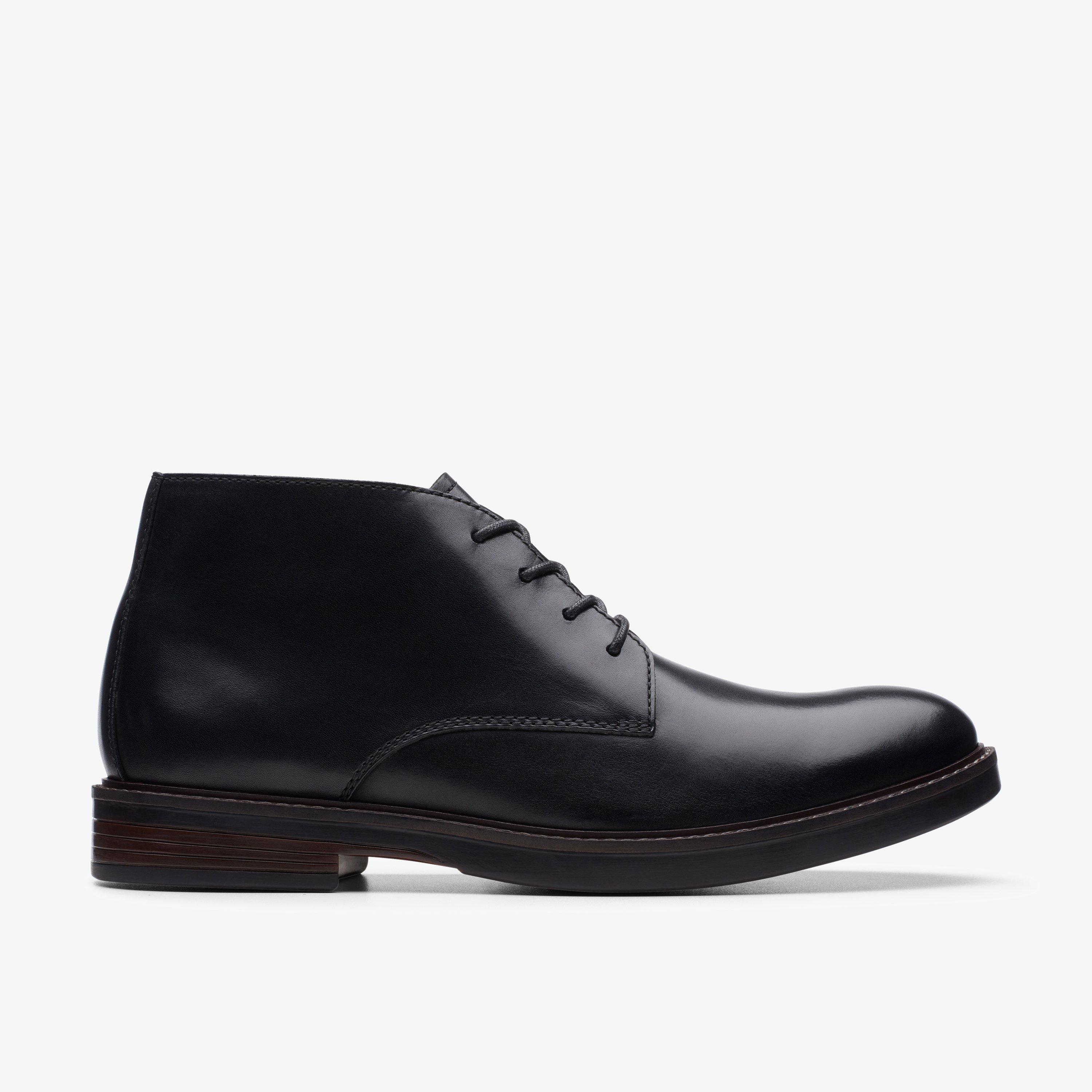 MENS Paulson Mid Black Leather Ankle Boots | Clarks Outlet