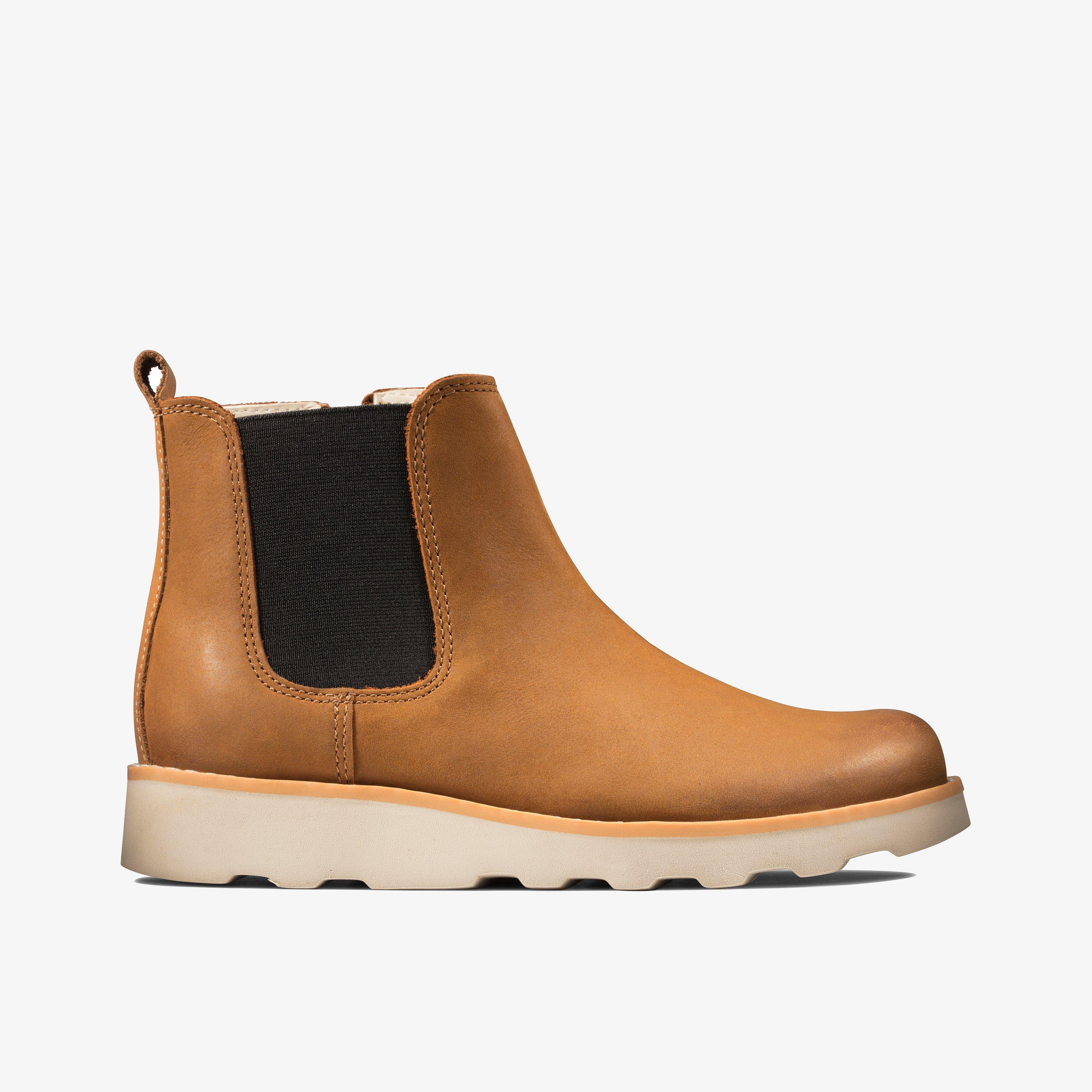 BOYS Crown Halo Kid Tan Leather Ankle Boots | Clarks Outlet