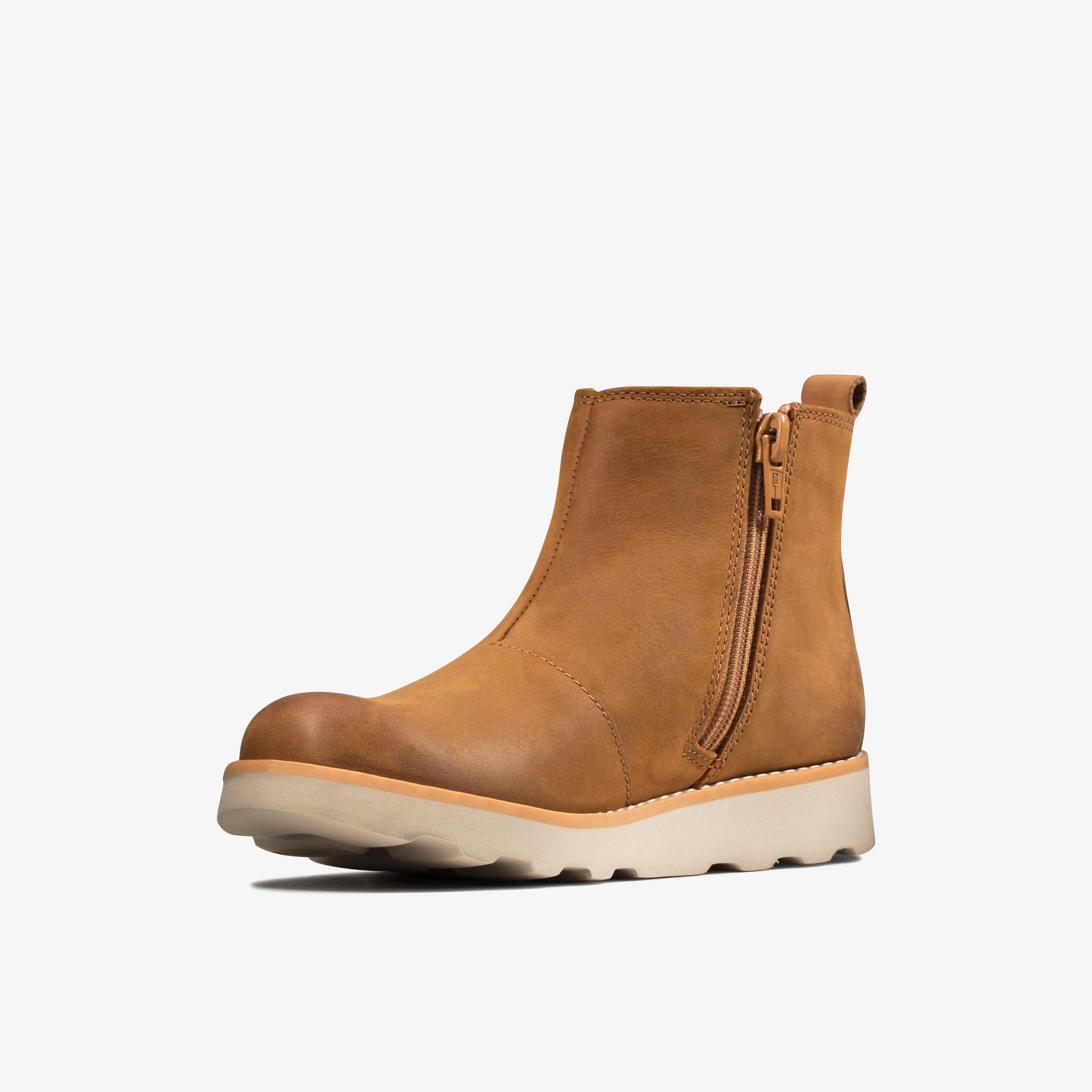BOYS Crown Halo Kid Tan Leather Ankle Boots | Clarks Outlet