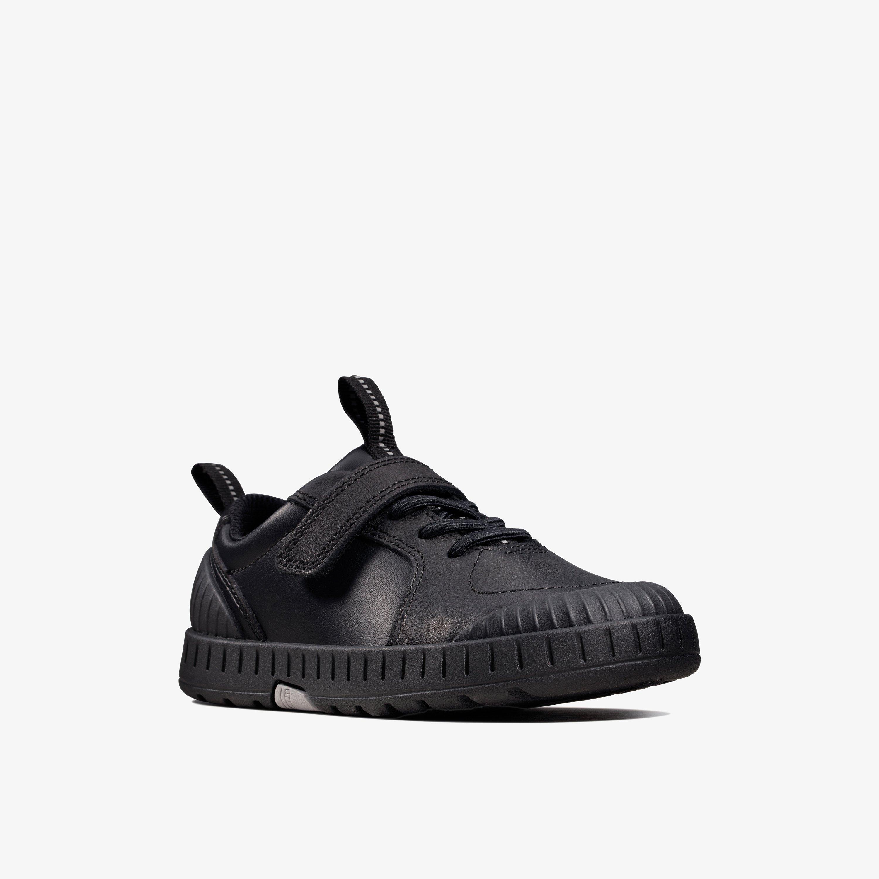 Apollo Step Toddler Black Leather Riptape School Shoes, view 3 of 6