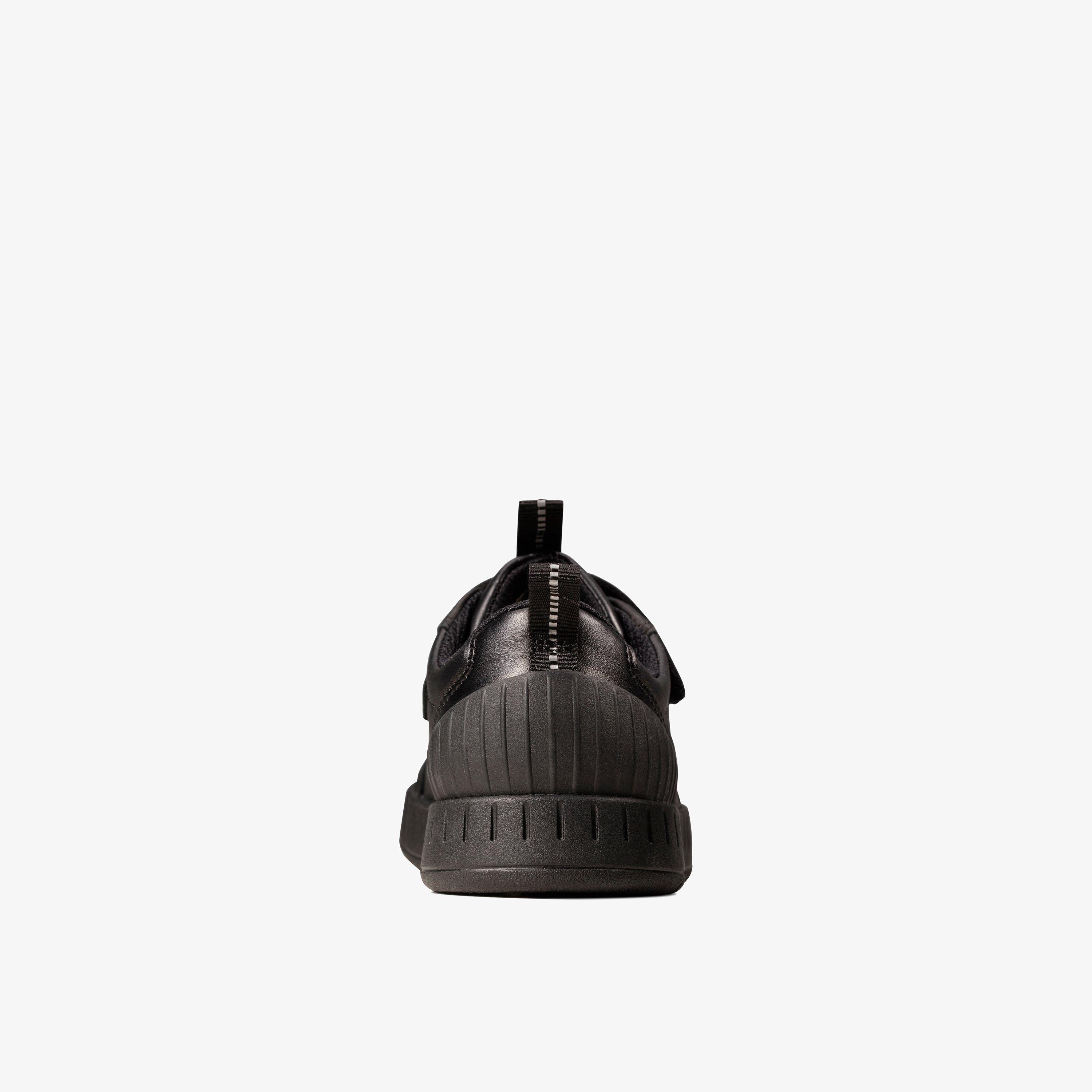 Apollo Step Kid Black Leather Riptape School Shoes, view 5 of 6