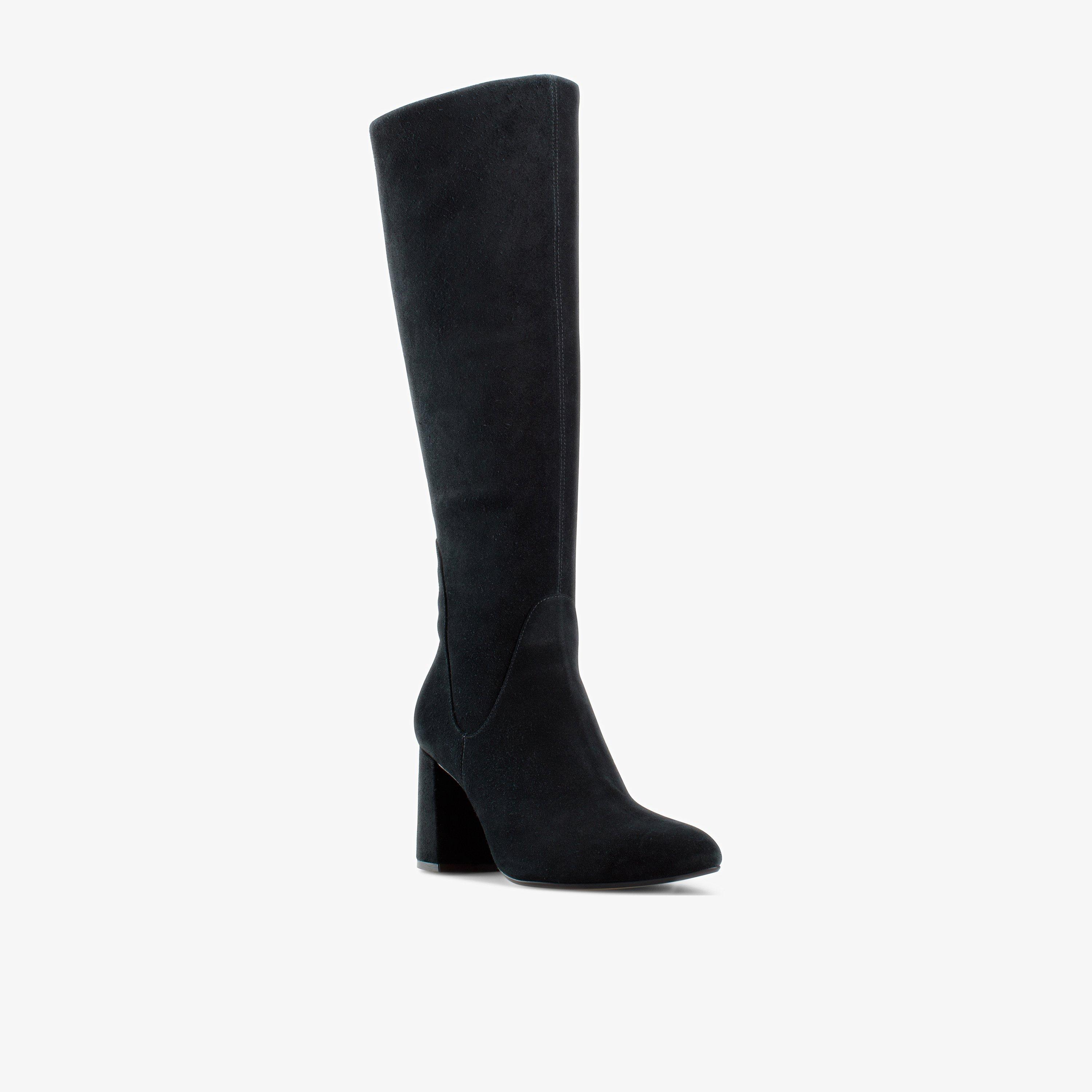 Womens Laina 85 Hi Black Suede Knee High Boots Heels | Clarks Outlet