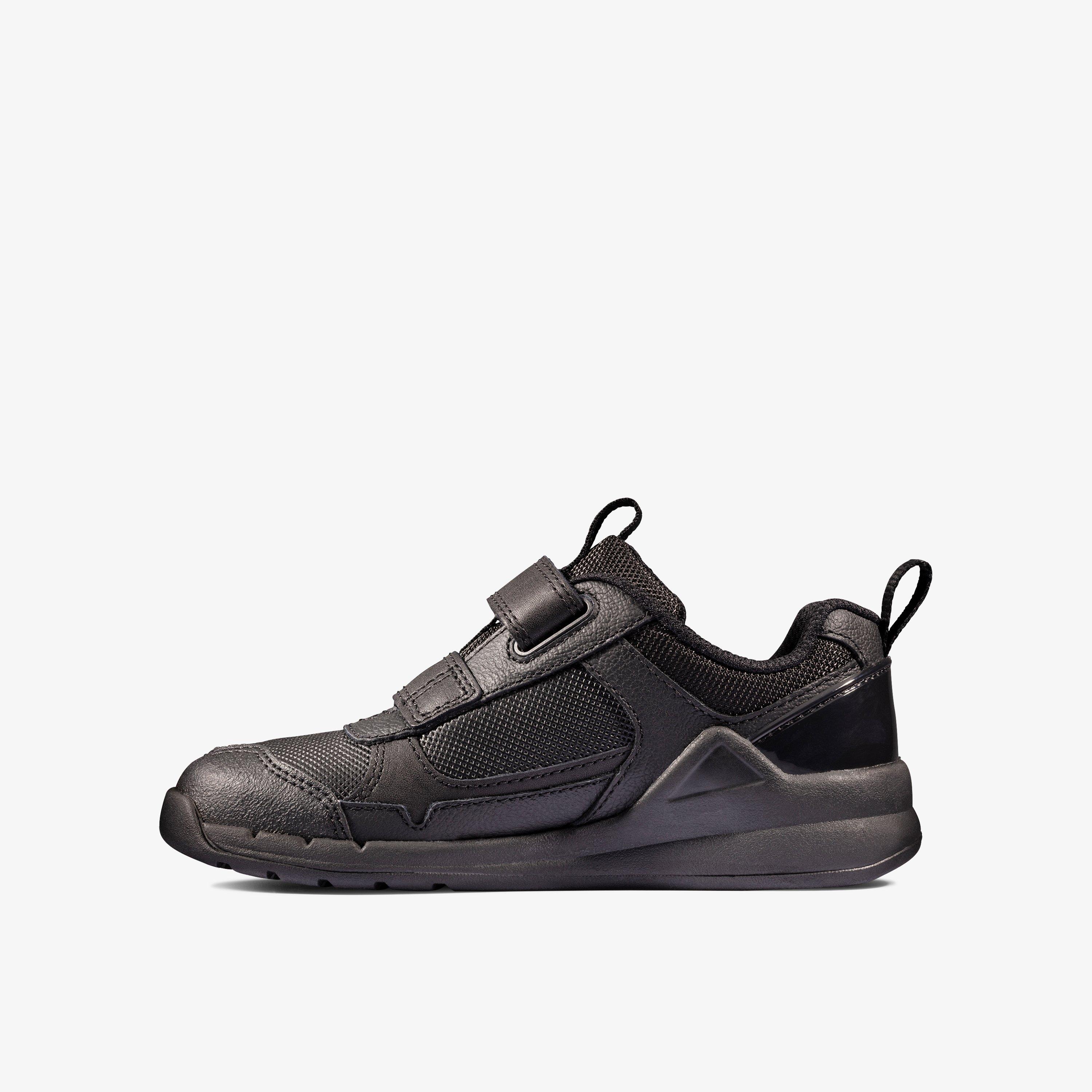 Orbit Sprint Toddler Black Leather Riptape School Shoes, view 2 of 6