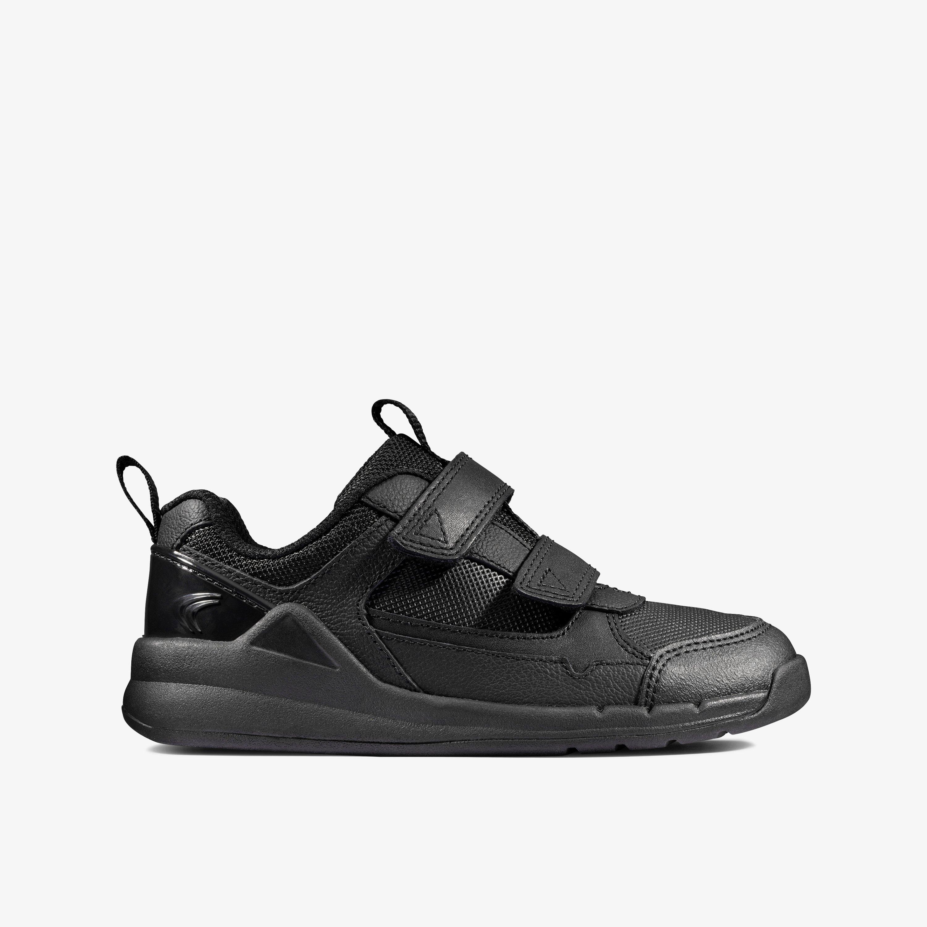 Boys Orbit Sprint Kid Black Leather Trainers Clarks UK