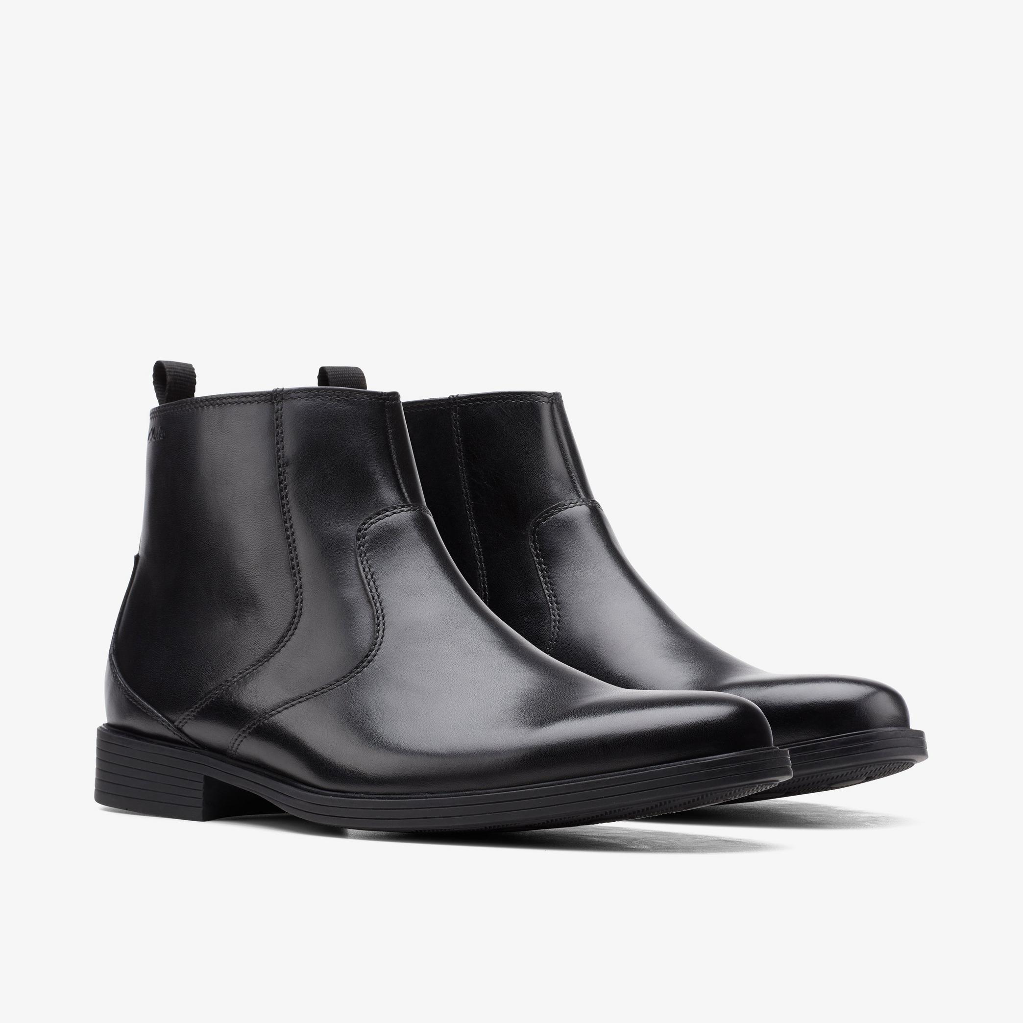 Men Whiddon Zip Black Leather Boots | Clarks US