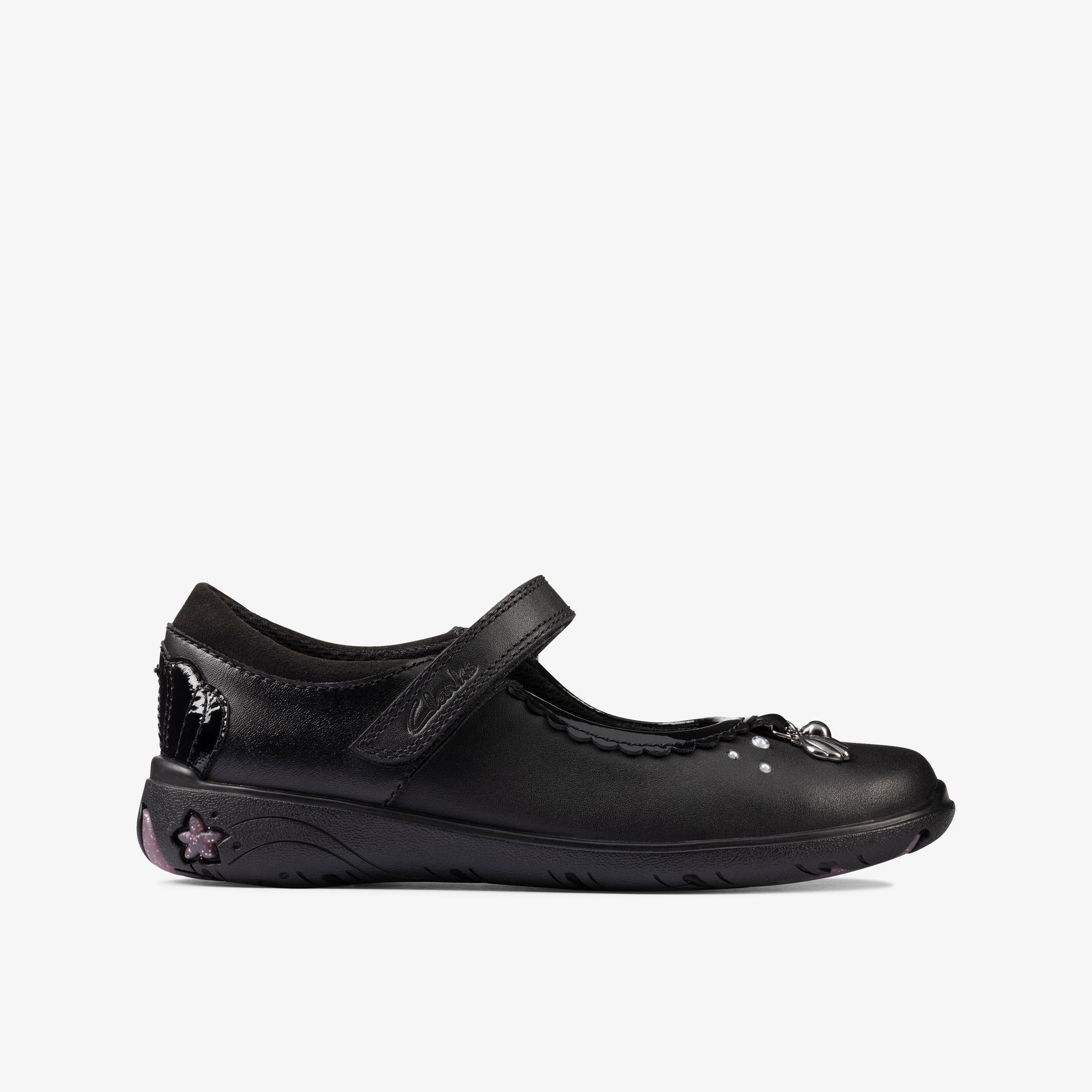 Sea Shimmer Kid Black Leather Bar Shoes, view 1 of 6