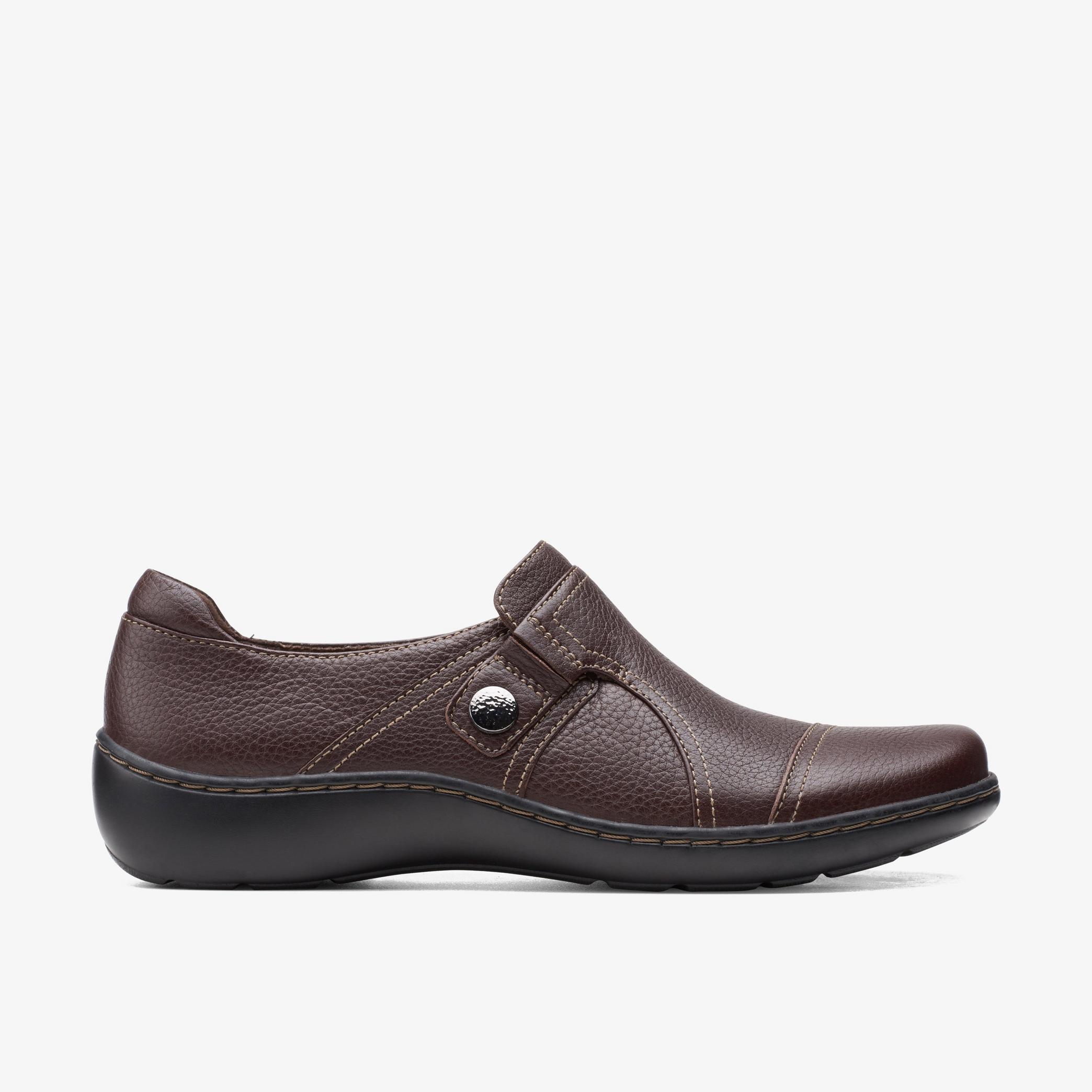 Womens Cora Poppy Dark Brown Tumbled Slip On Shoes | Clarks Outlet