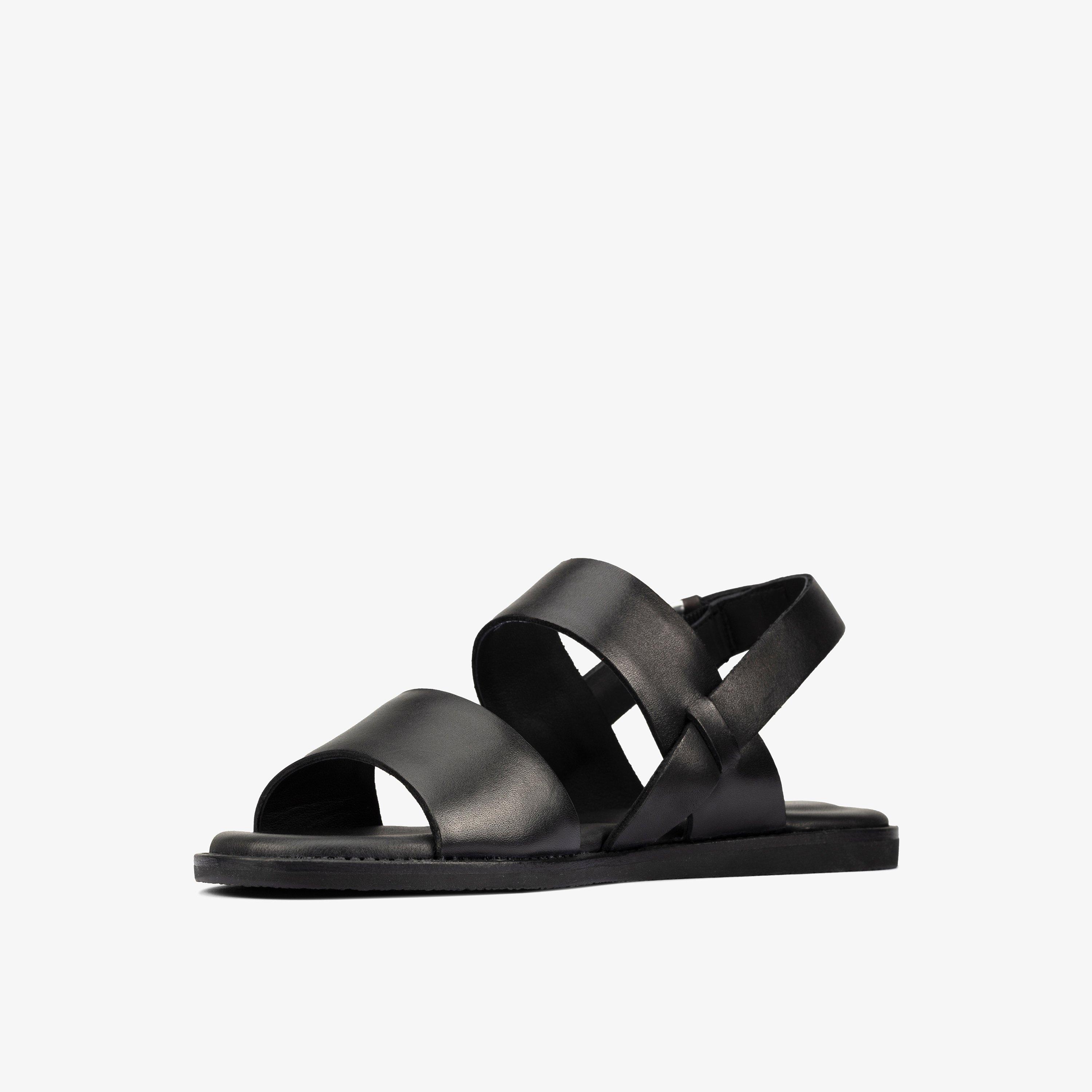 Womens Karsea Strap Black Leather Flat Sandals Clarks Outlet