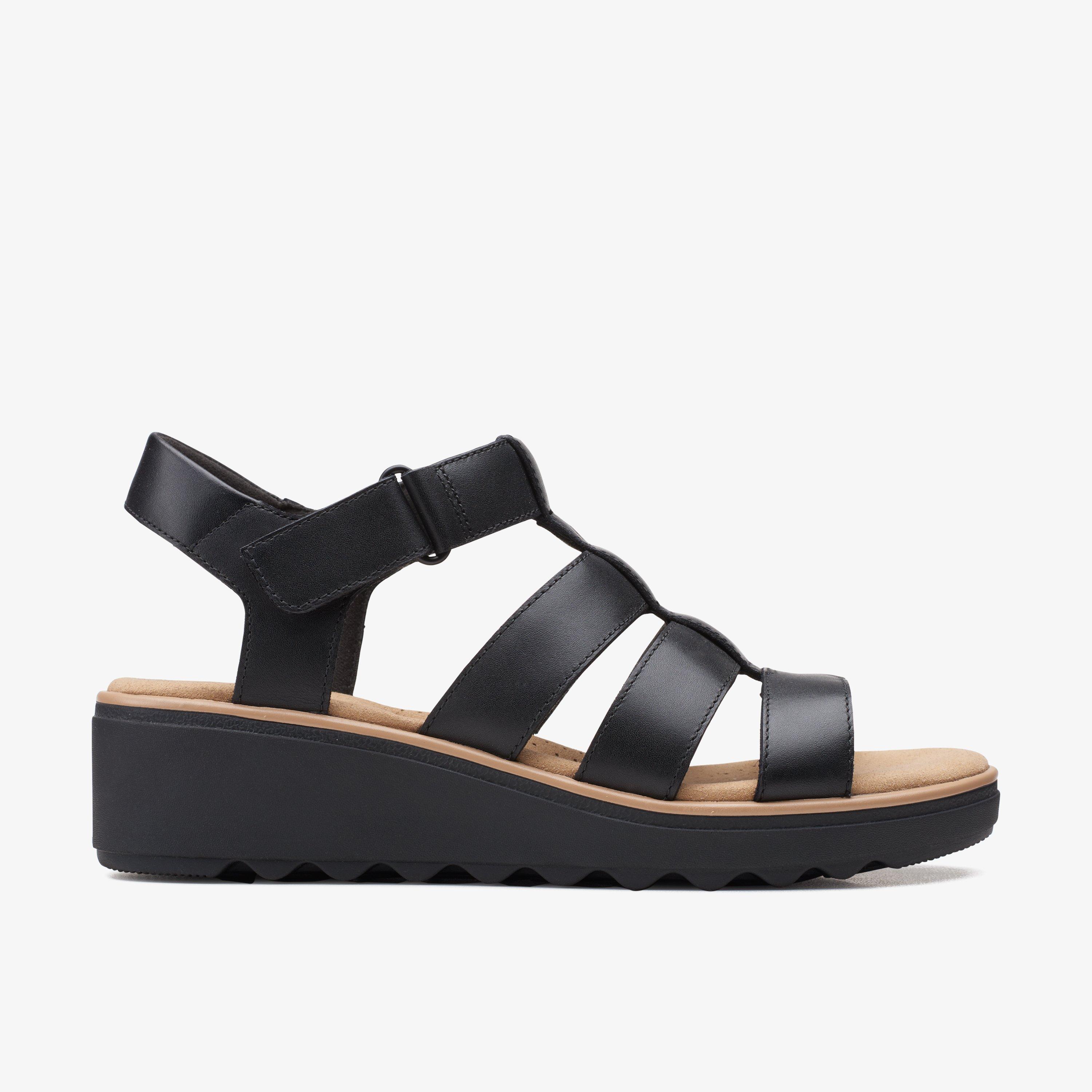 Clarks black sandals heels best sale