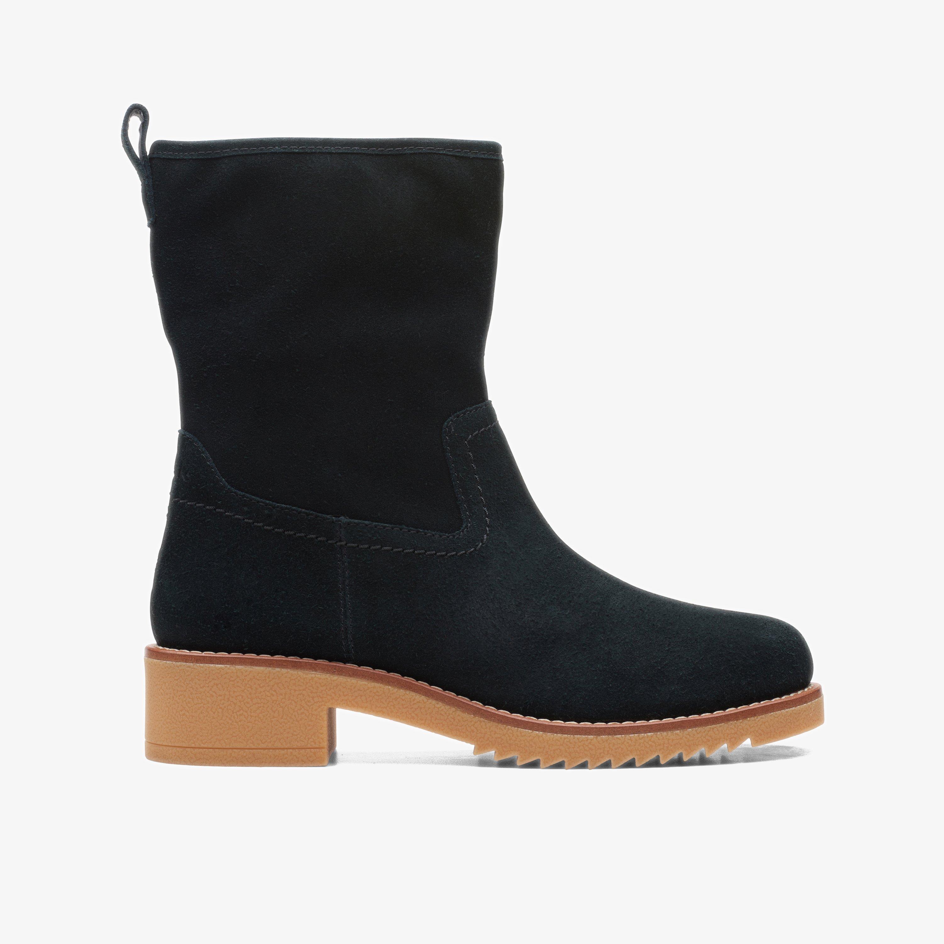 Womens Eden Mid Hi Black Suede Mid Calf Boots Clarks Outlet