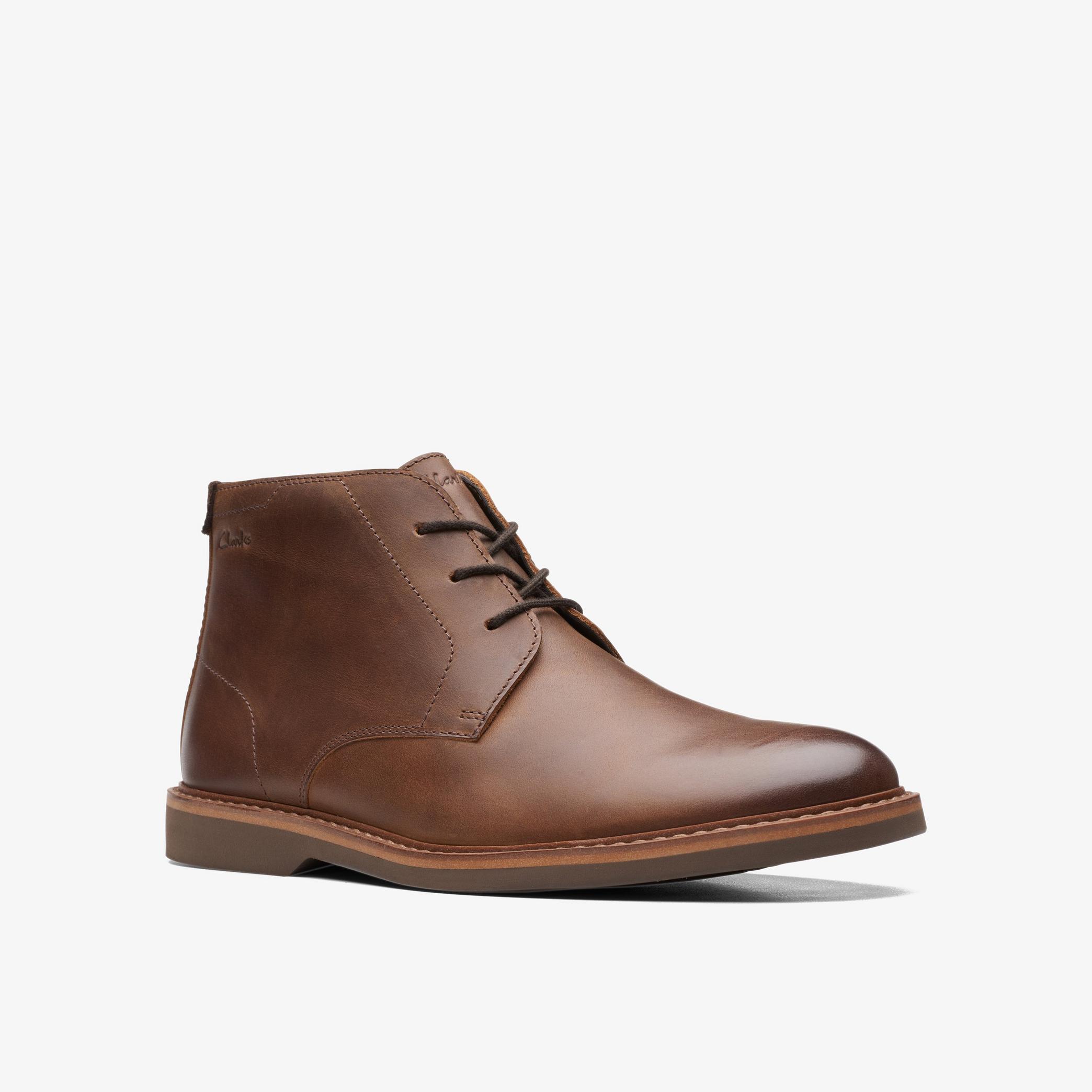 MENS AtticusLT Mid Dark Tan Leather Ankle Boots | Clarks Outlet