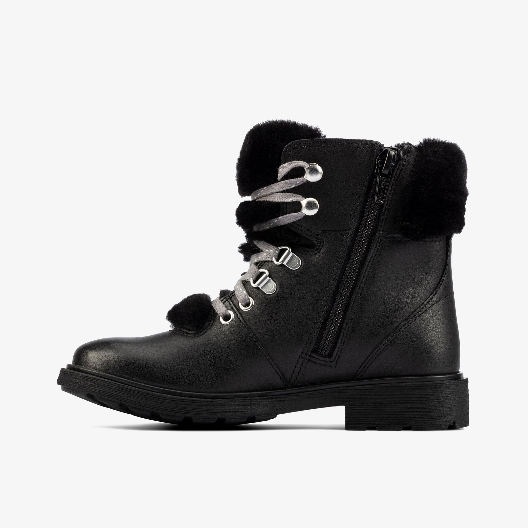 Astrol Hiker Kid Black Leather Ankle Boots, view 2 of 6