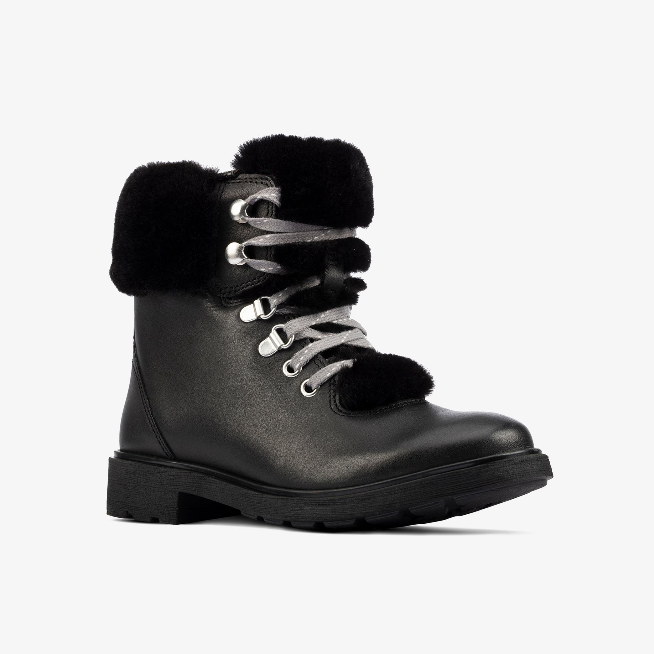 Astrol Hiker Kid Black Leather Ankle Boots, view 3 of 6