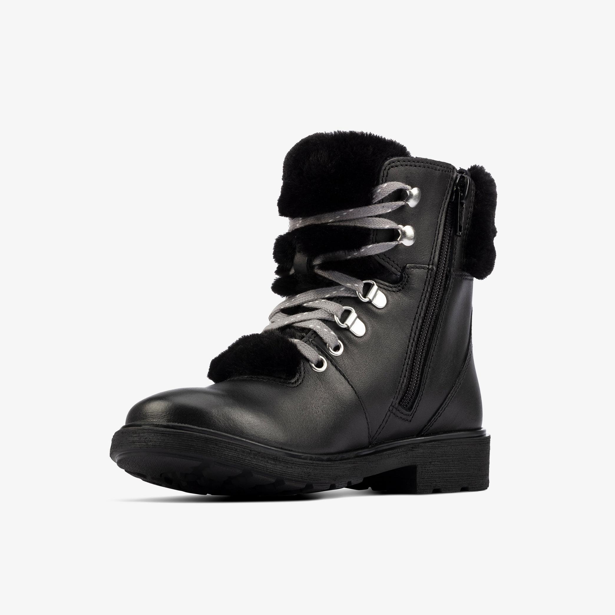 Astrol Hiker Kid Black Leather Ankle Boots, view 4 of 6