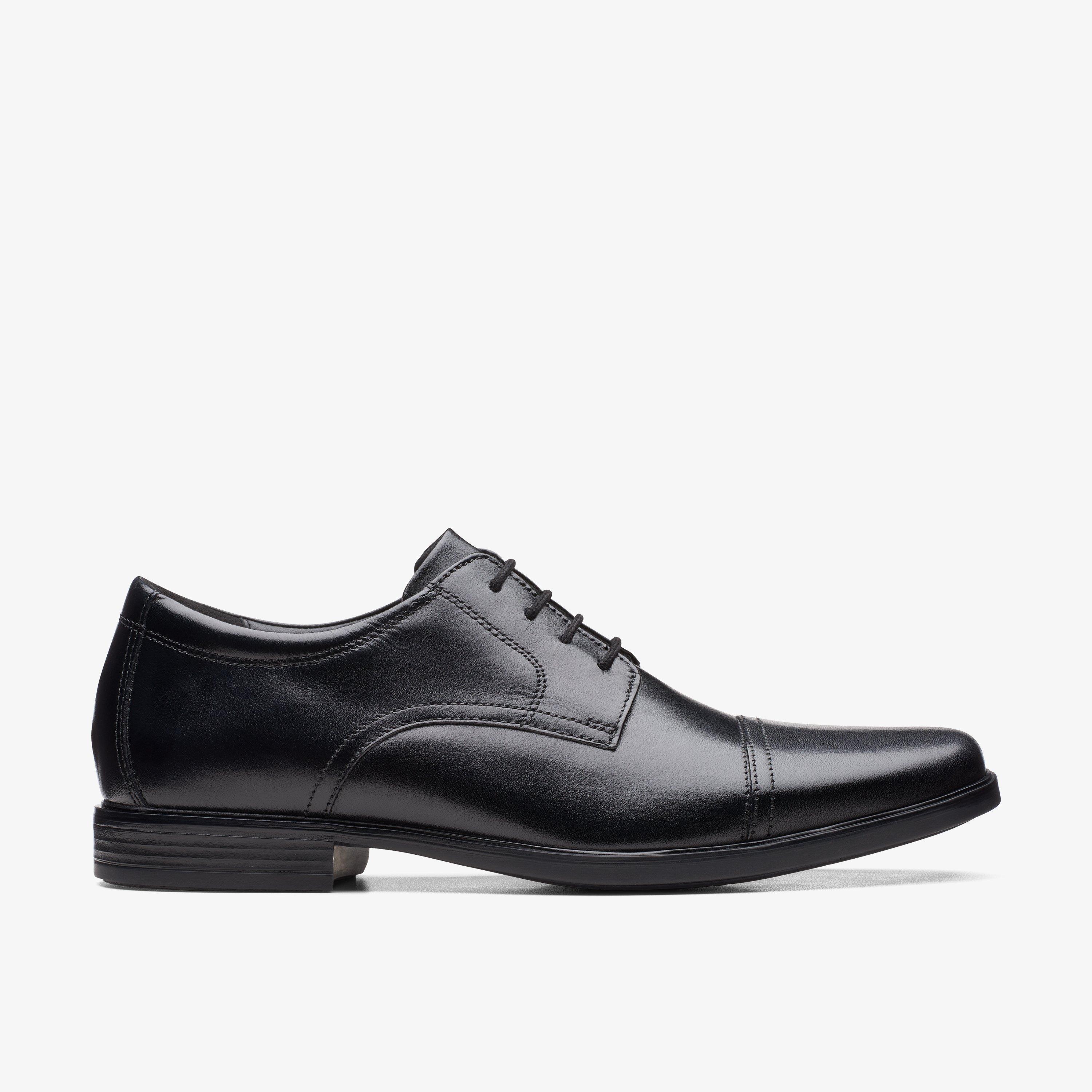 Mens Howard Cap Black Leather Derby Shoes | Clarks IE