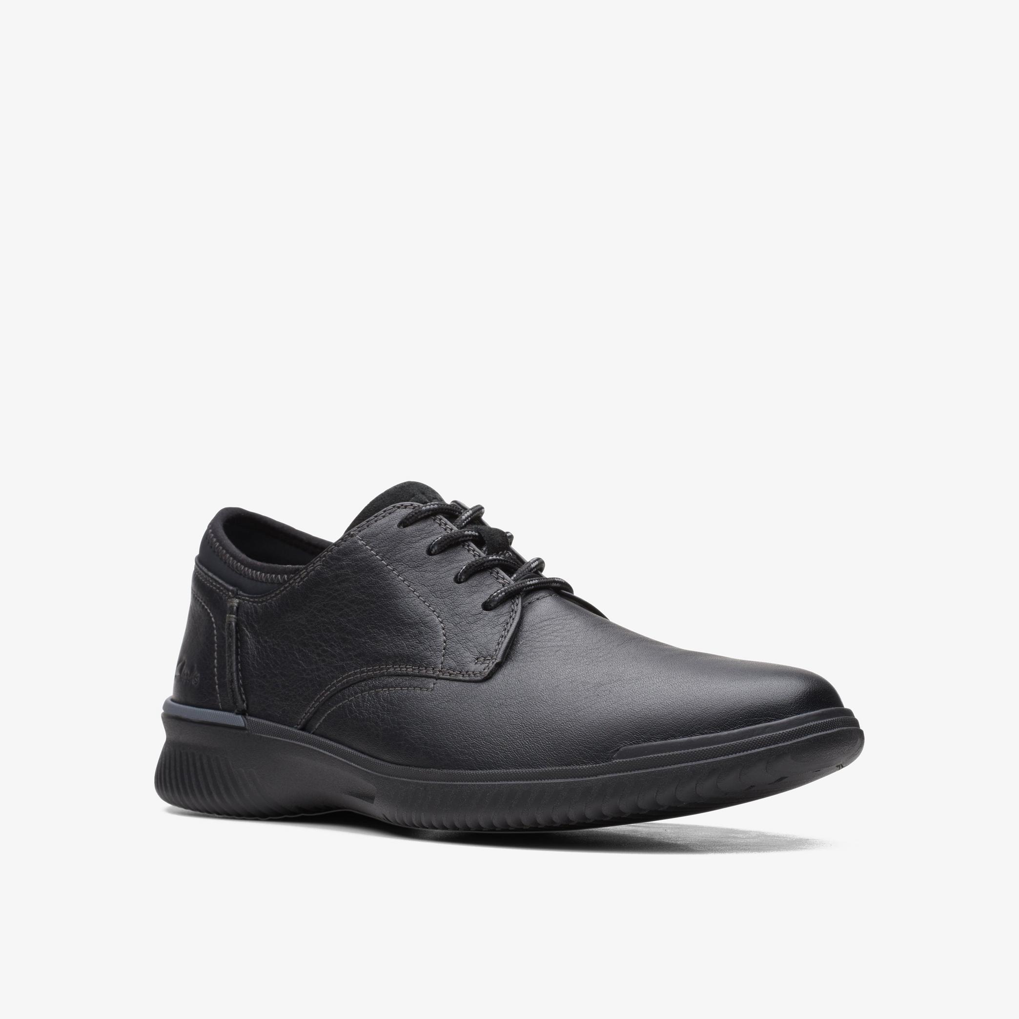 Donaway Plain Black Leather Shoes, view 3 of 6