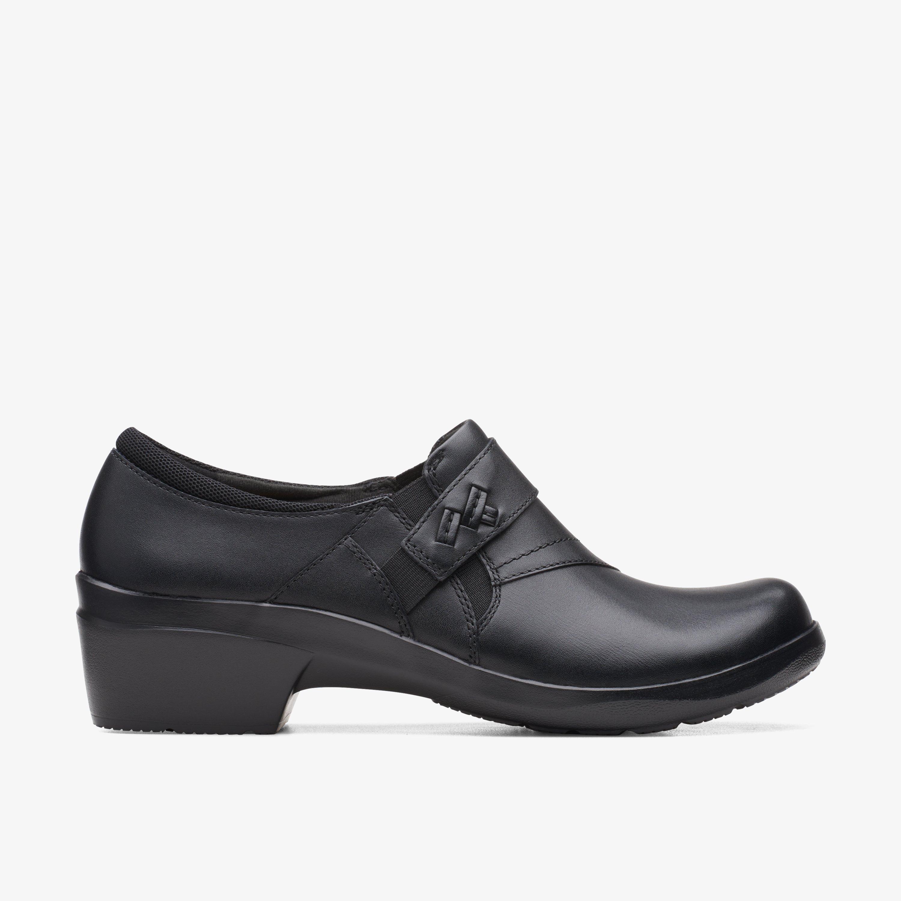 Clarks black best sale work shoes