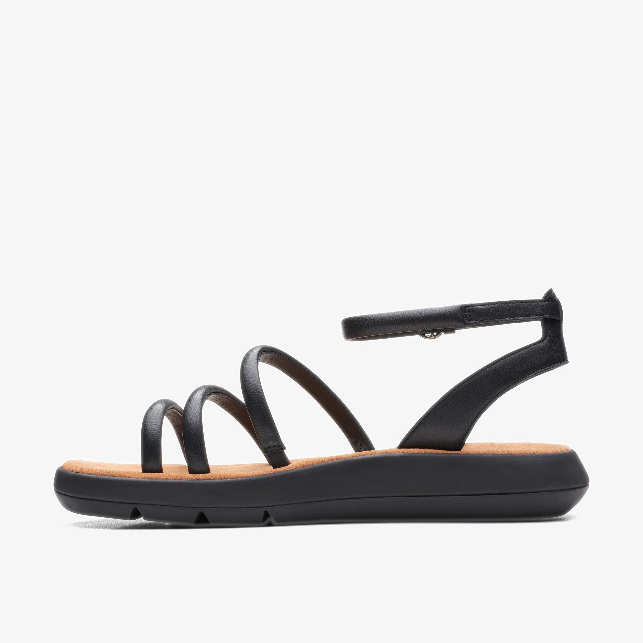 Jemsa Style Black Leather Flat Sandals, view 2 of 6