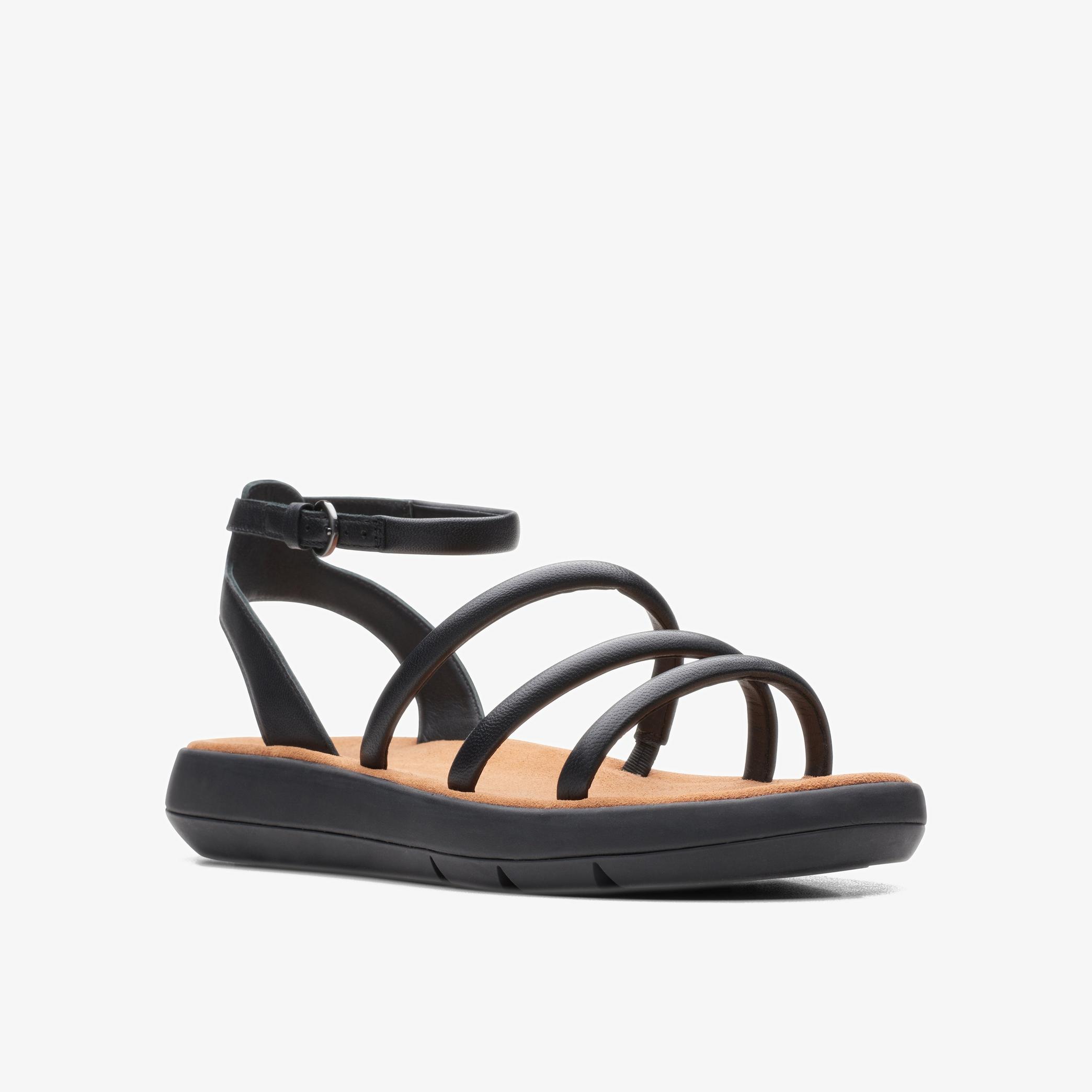 Jemsa Style Black Leather Flat Sandals, view 3 of 6