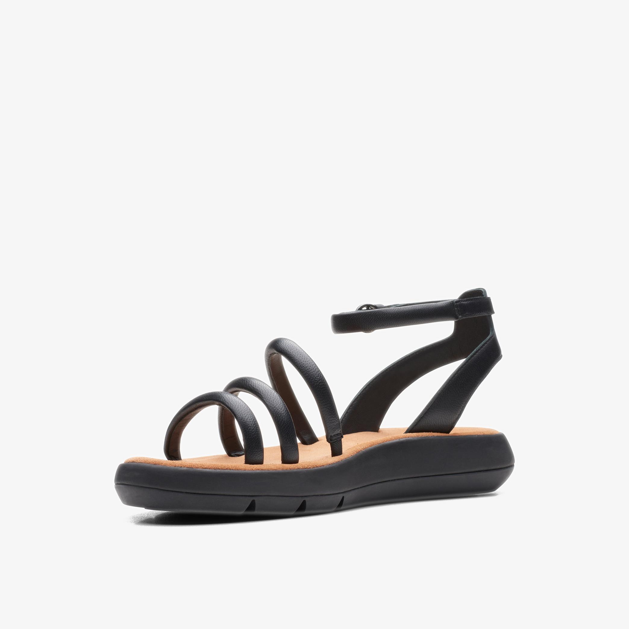 Jemsa Style Black Leather Flat Sandals, view 4 of 6
