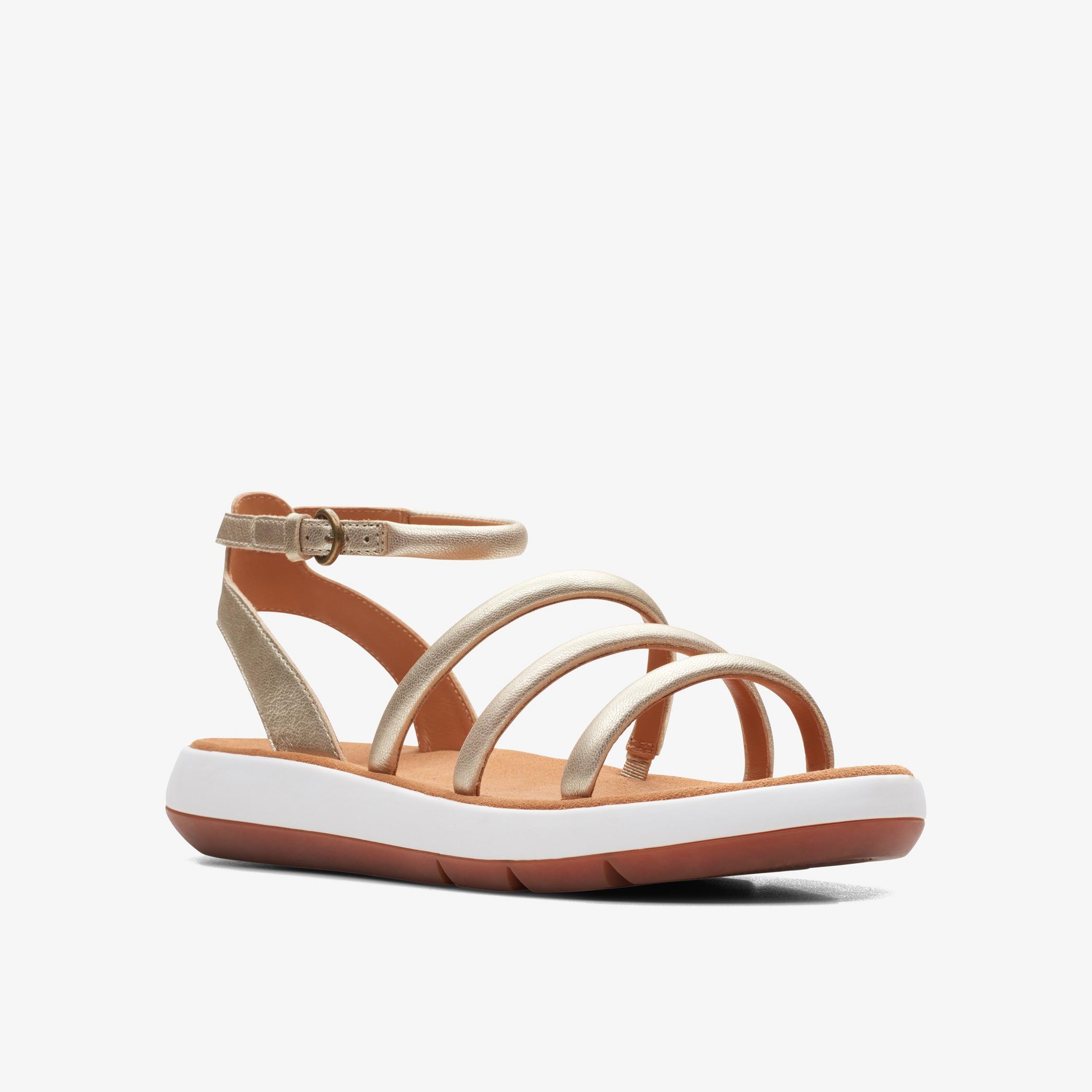 Jemsa Style Champagne Leather Flat Sandals, view 3 of 6