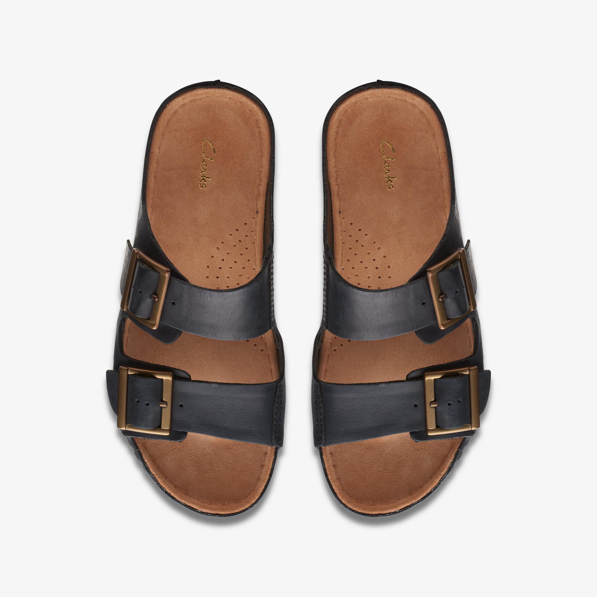 Womens Brookleigh Sun Black Leather Flat Sandals | Clarks UK