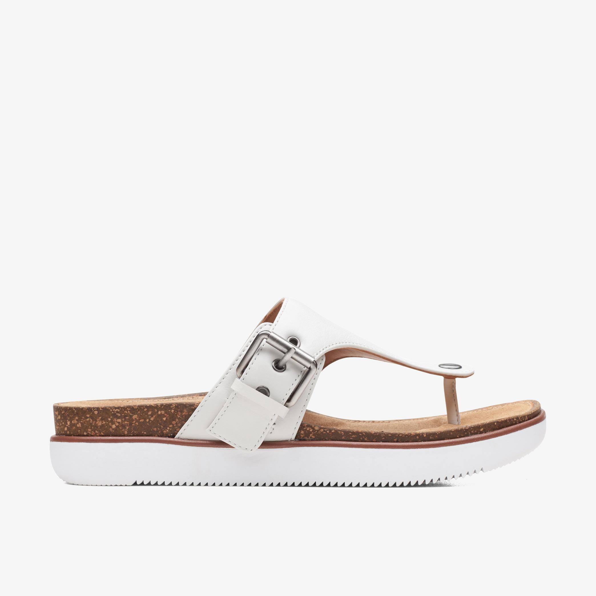 Elayne Step White Leather Flat Sandals, view 1 of 6
