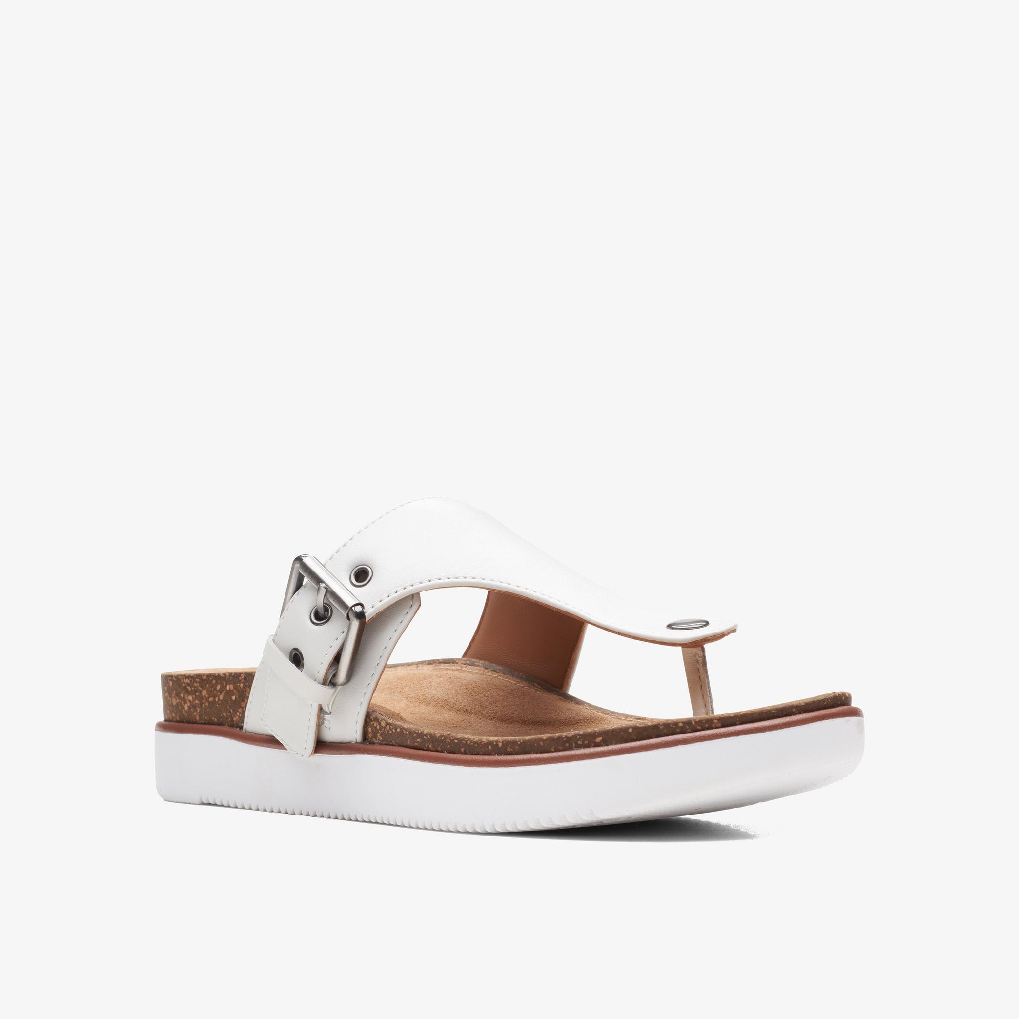 Elayne Step White Leather Flat Sandals, view 3 of 6
