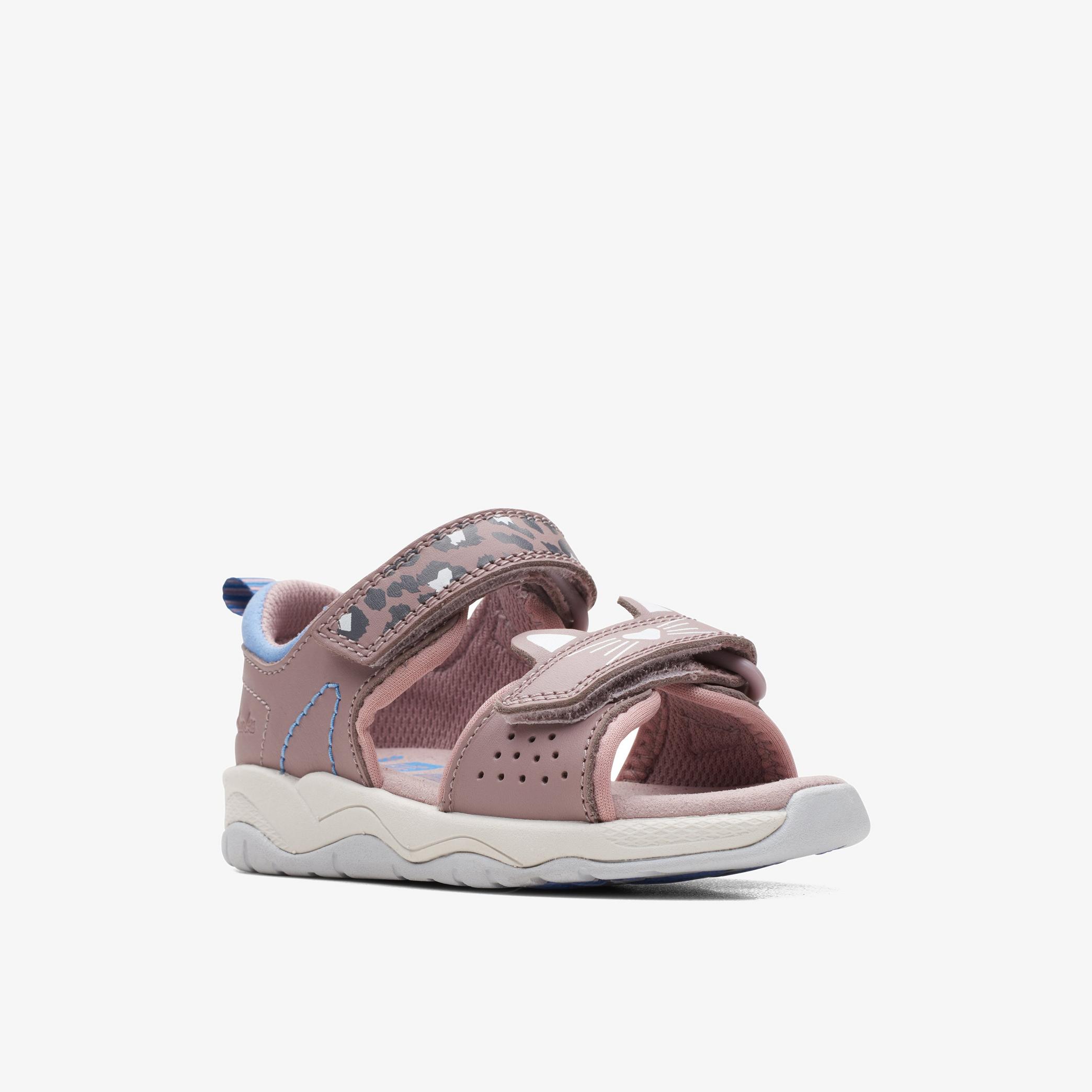 Clowder Print Toddler Grey/Pink Flat Sandals, view 3 of 6