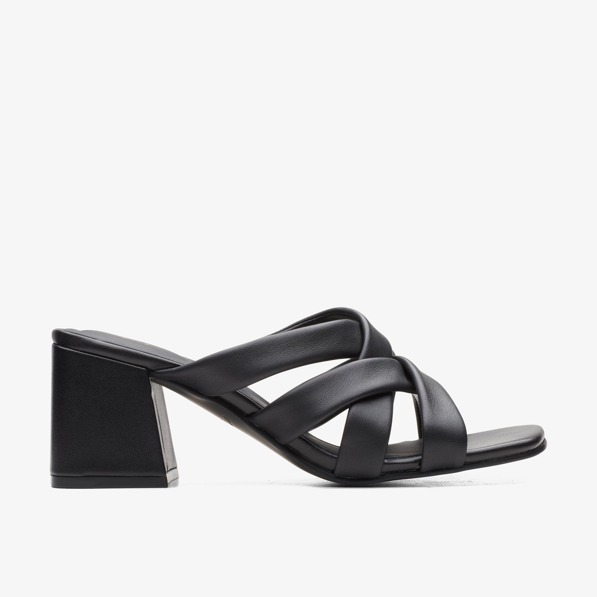 Sheer65 Step Black Leather Strappy Sandals, view 1 of 6
