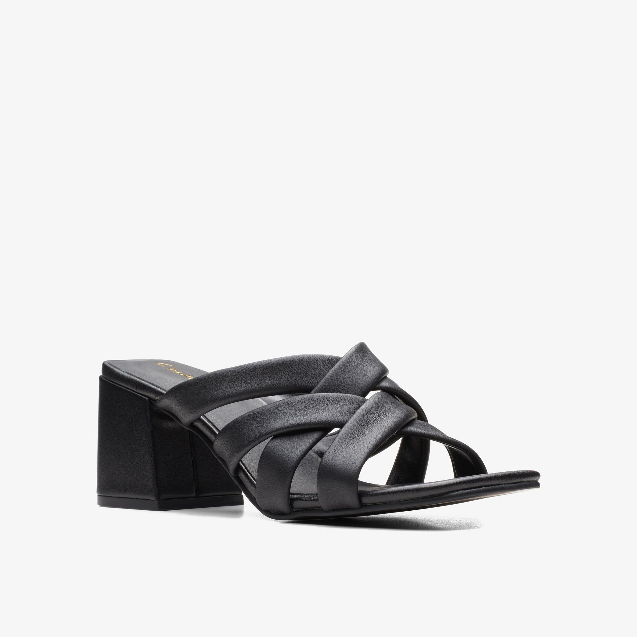 Sheer65 Step Black Leather Strappy Sandals, view 3 of 6