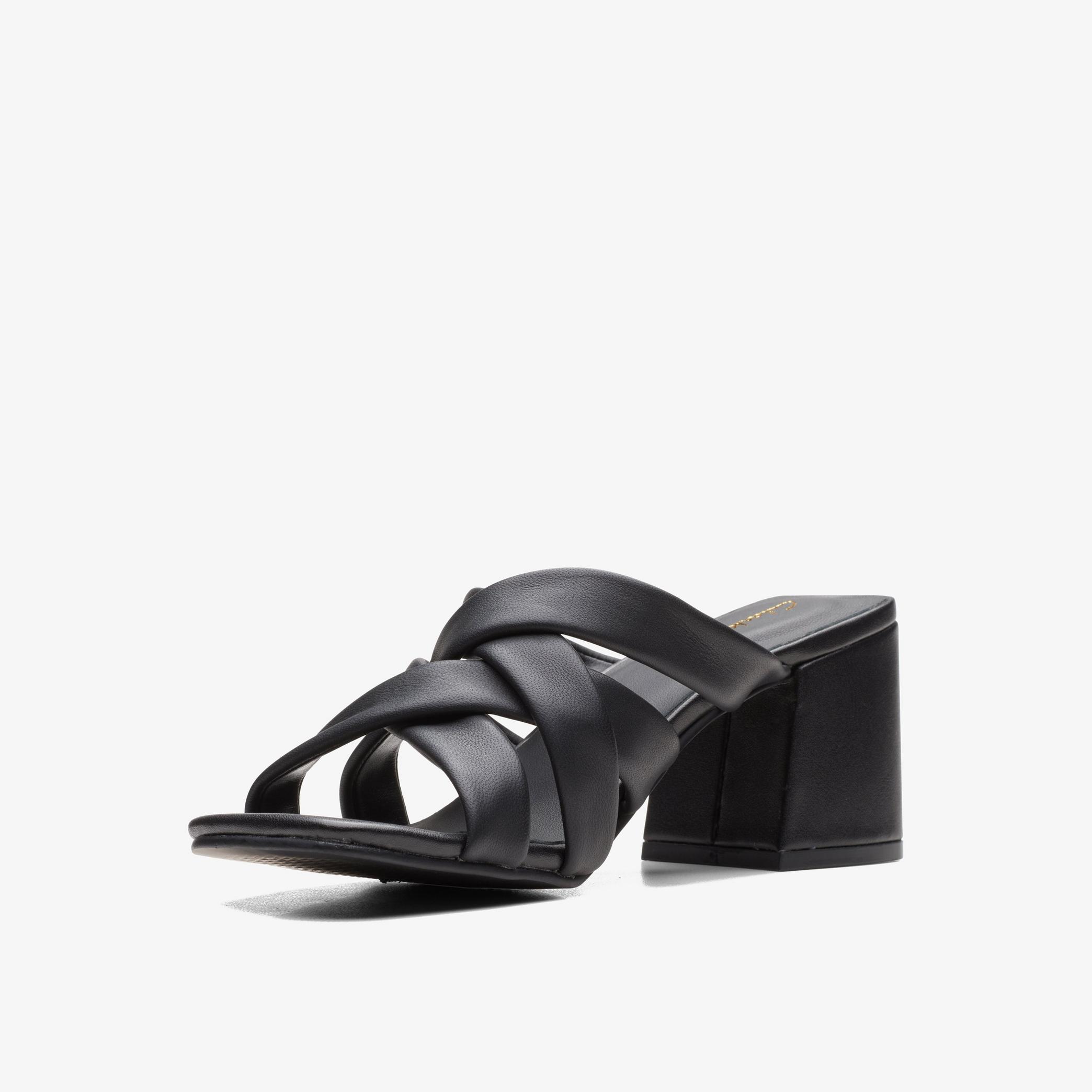 Sheer65 Step Black Leather Strappy Sandals, view 4 of 6