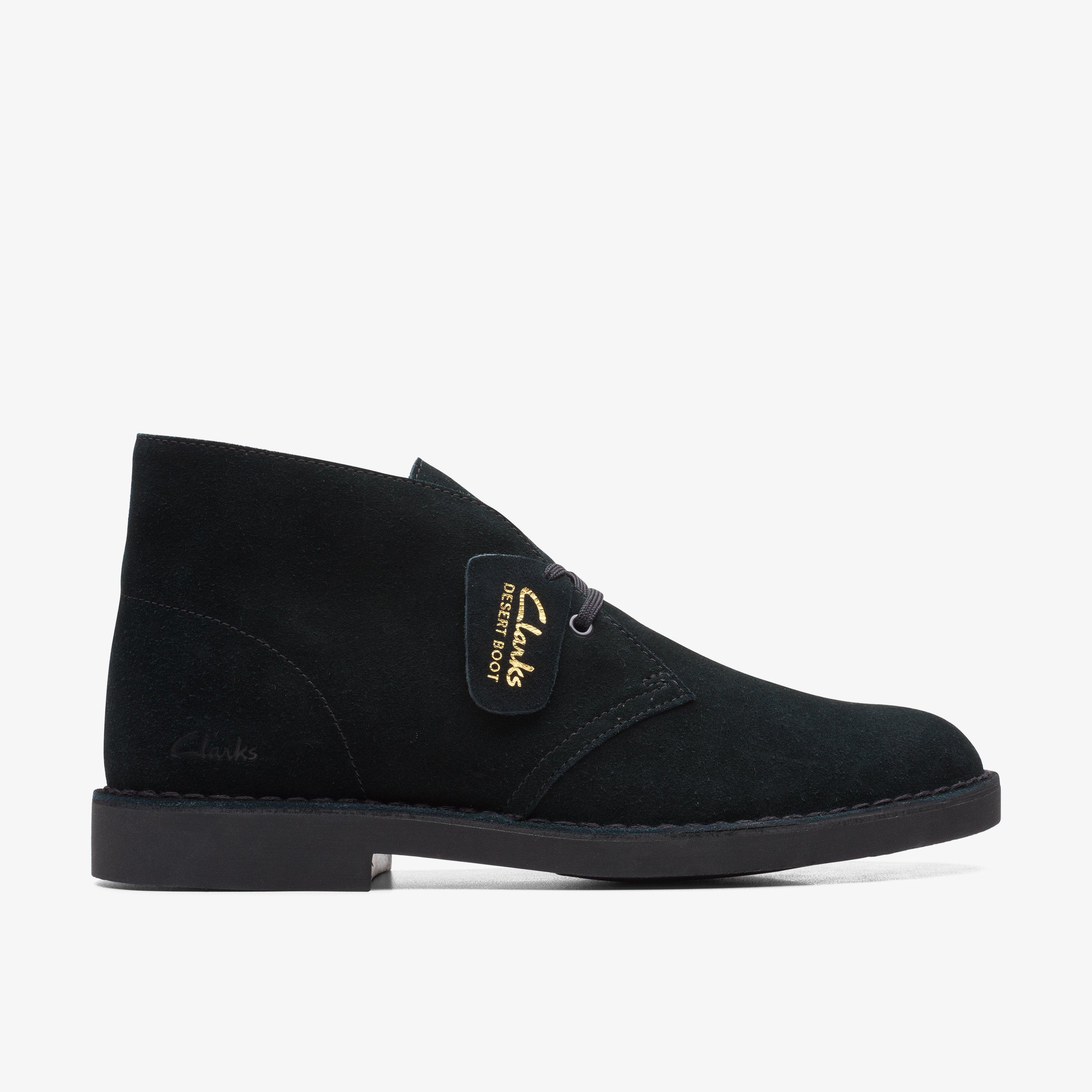 thumbnail interactive-video image 1 of Clarks Men's Desert Chukka Boot – Black Suede – Size 11.5 – New With Box 1 of 3