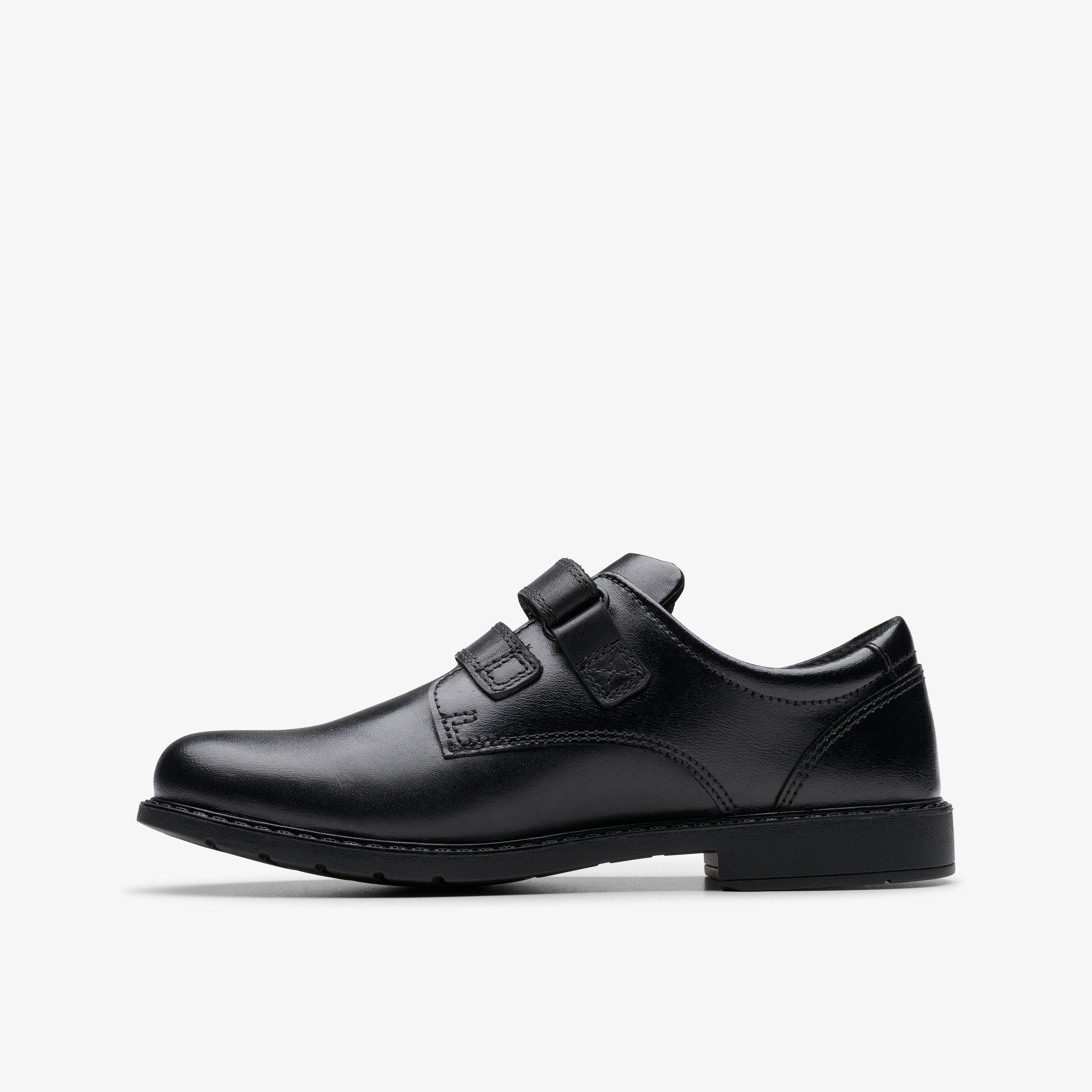 Scala Pace Older Black Leather Riptape School Shoes, view 2 of 6