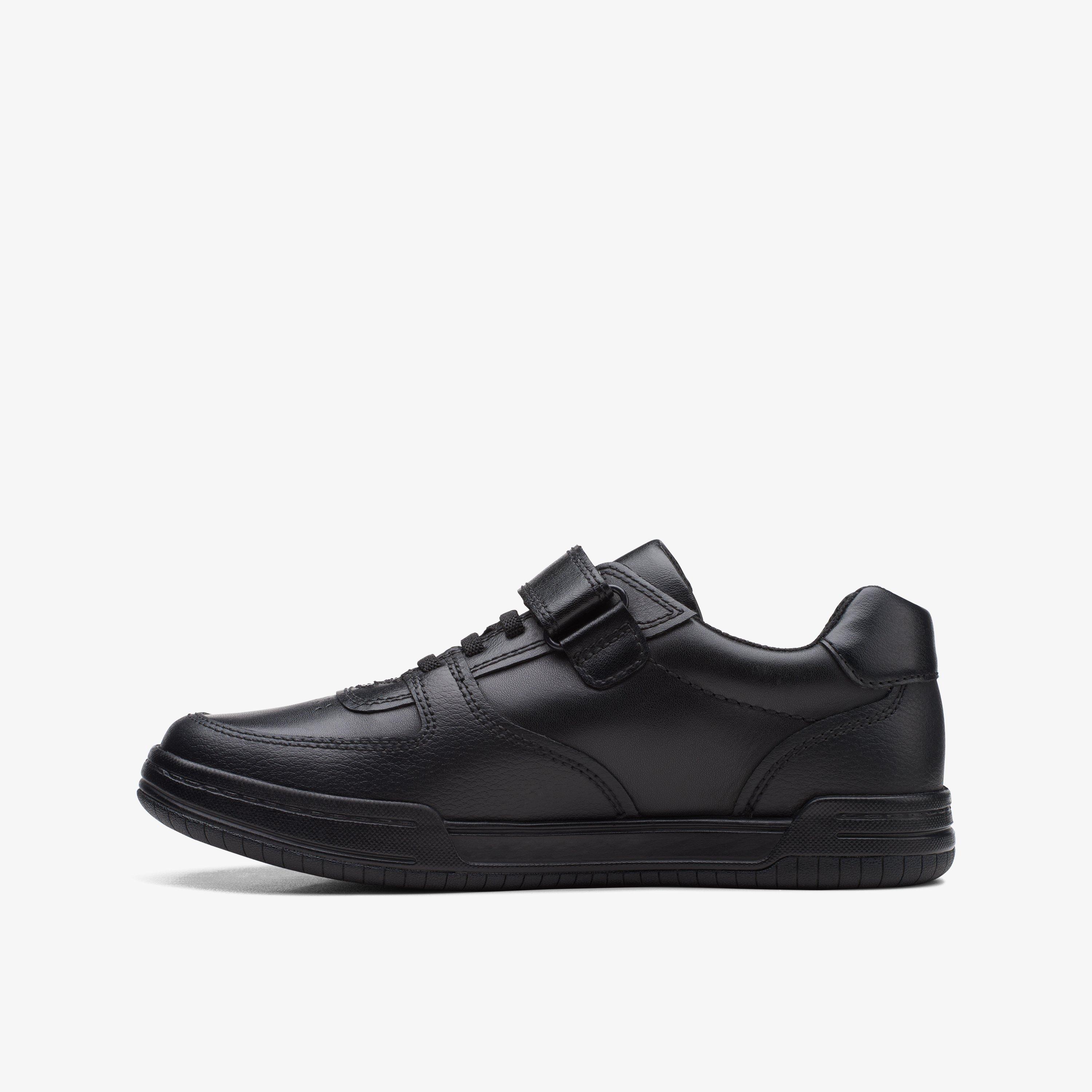 Boys Fawn Lay Older Black Leather Shoes Riptape School Shoes