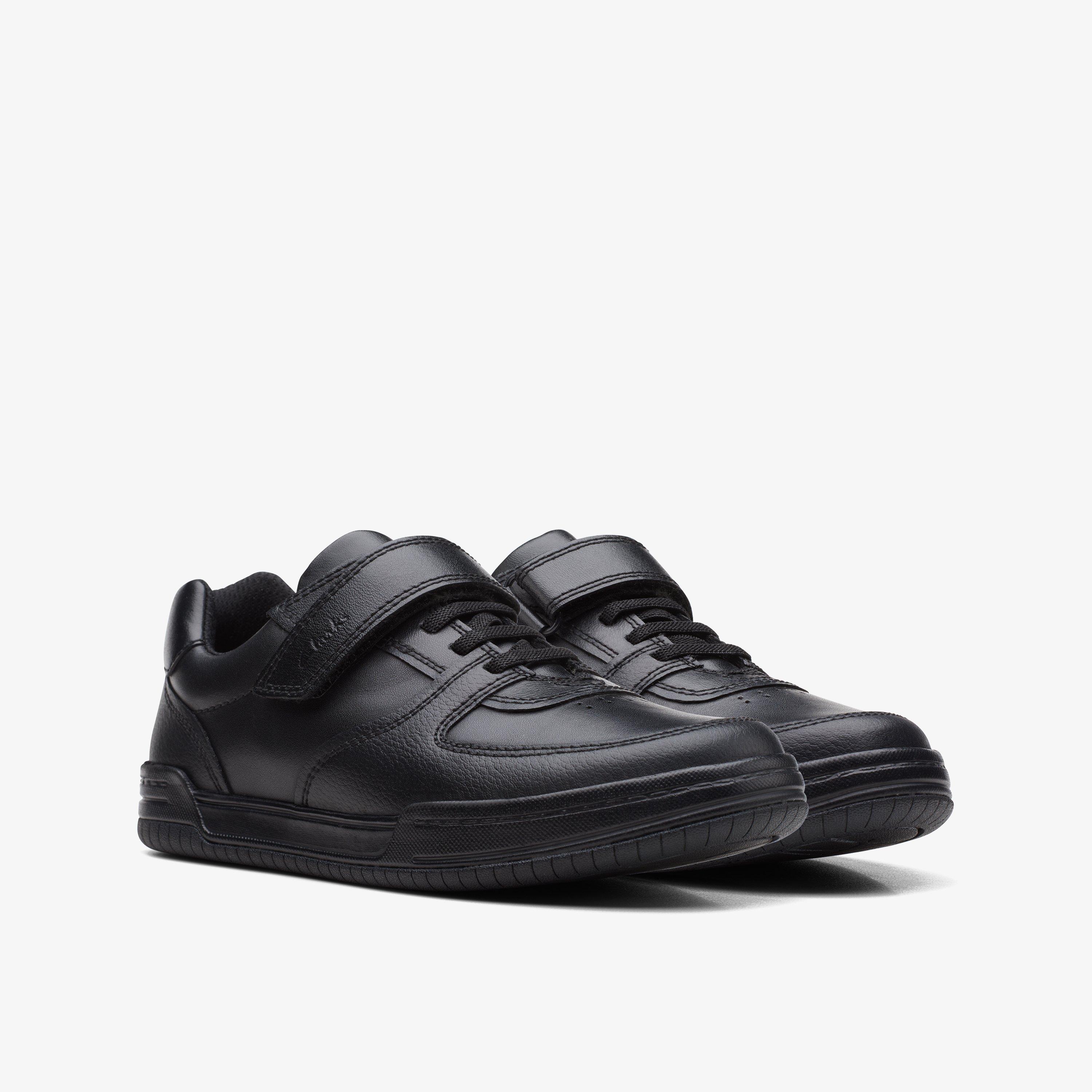 Fawn Lay Older Black Leather Riptape School Shoes, view 2 of 6
