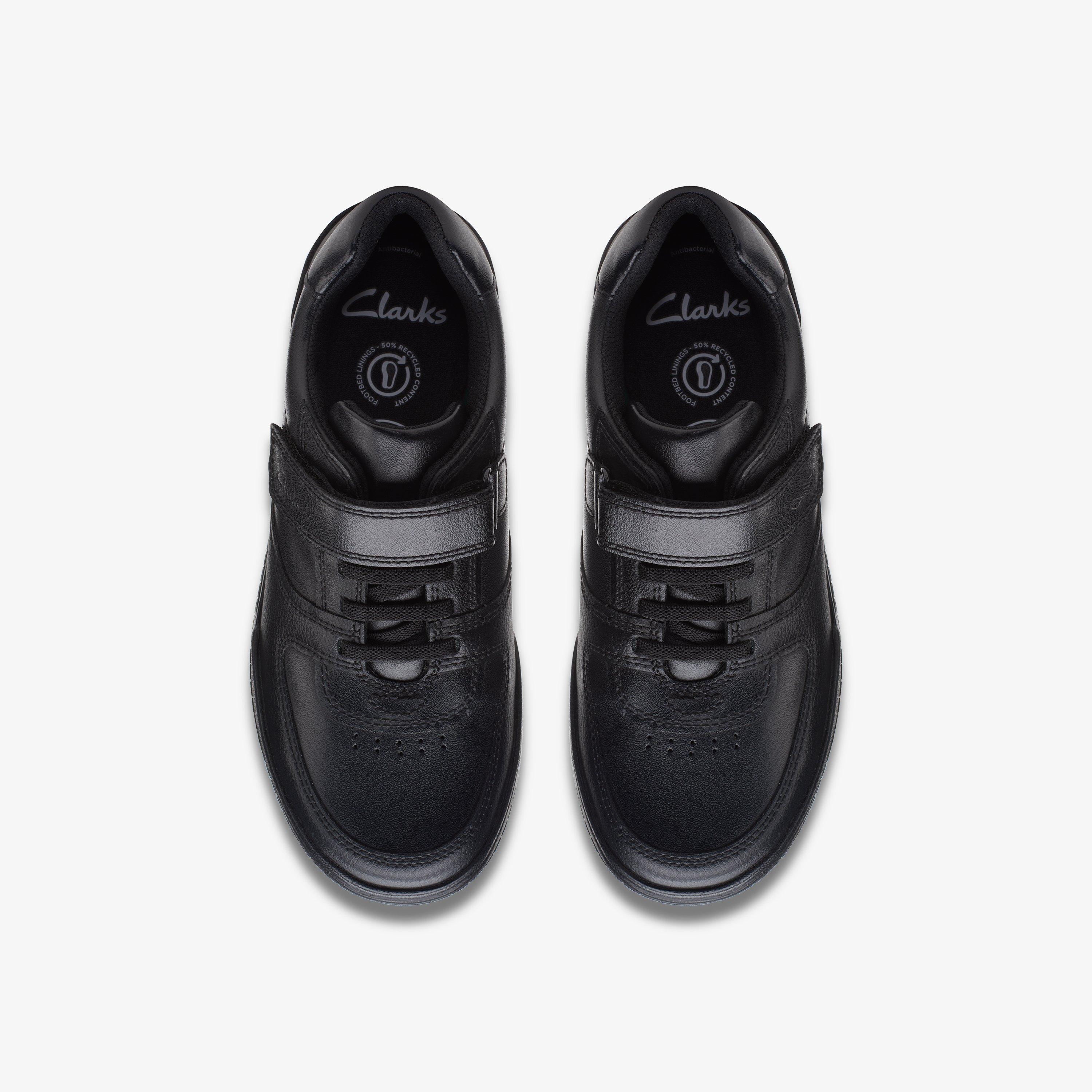 Fawn Lay Older Black Leather Riptape School Shoes, view 6 of 6