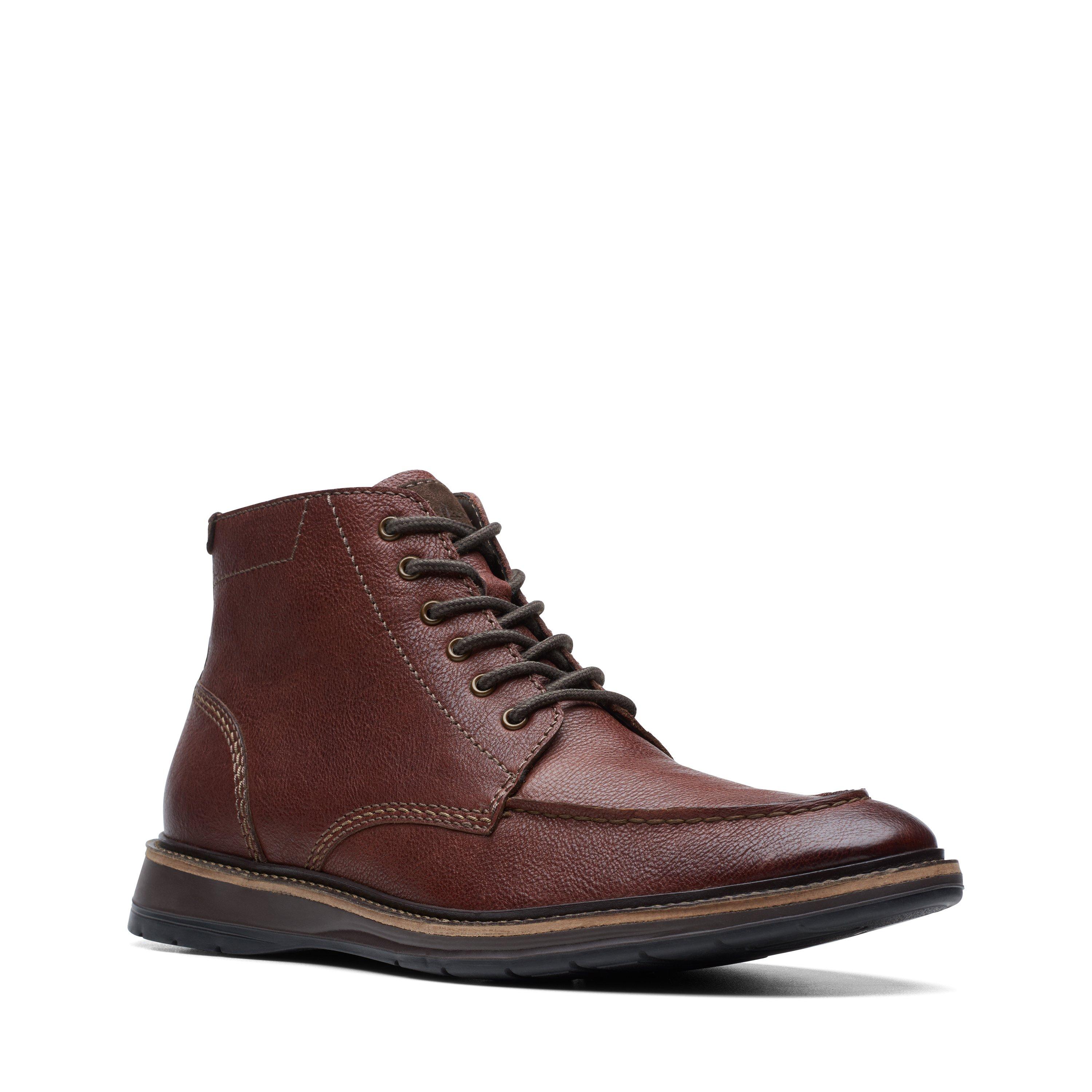 Clarks mens brown leather hot sale boots