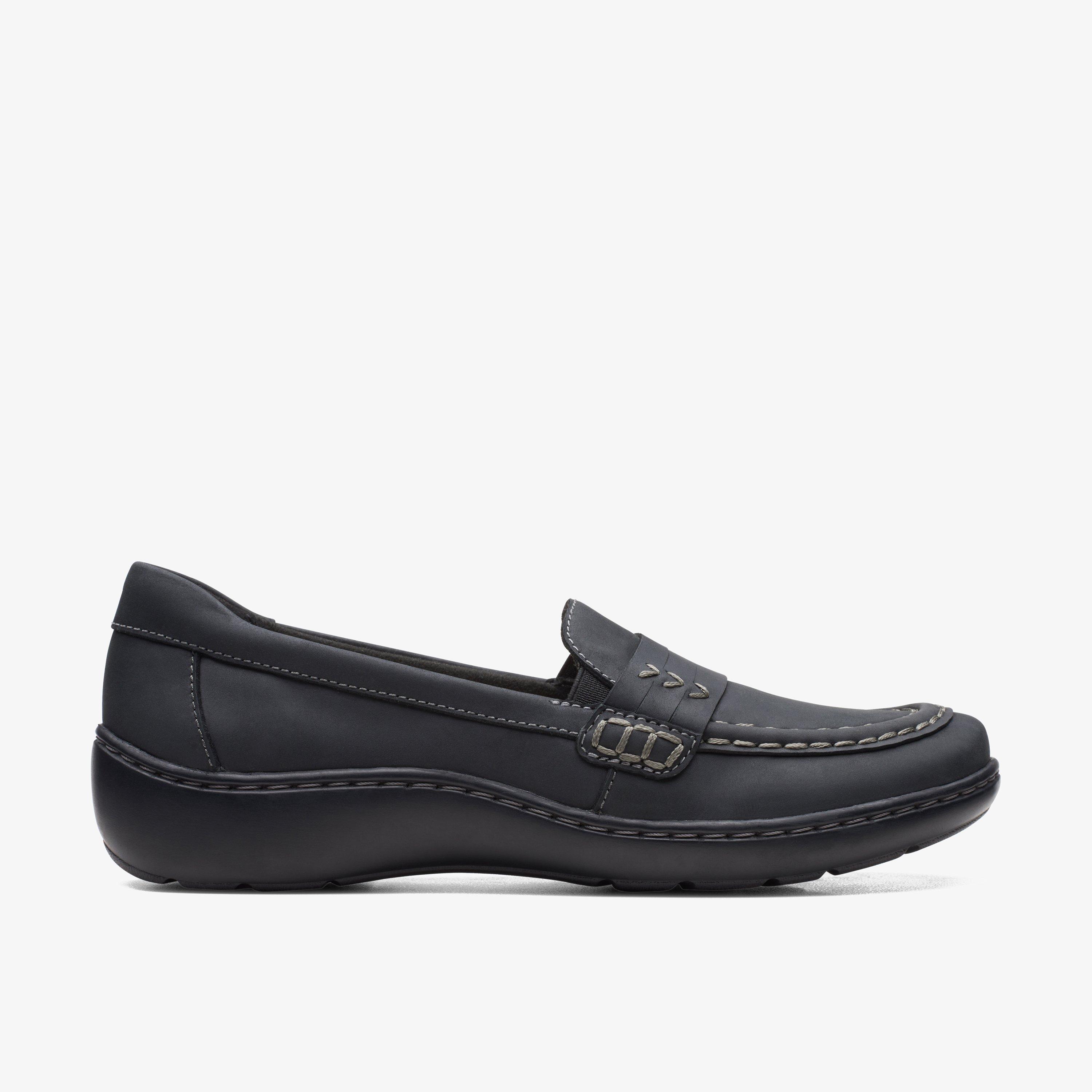 Cora Ashly Black Leather Slip Ons Loafers, view 1 of 6