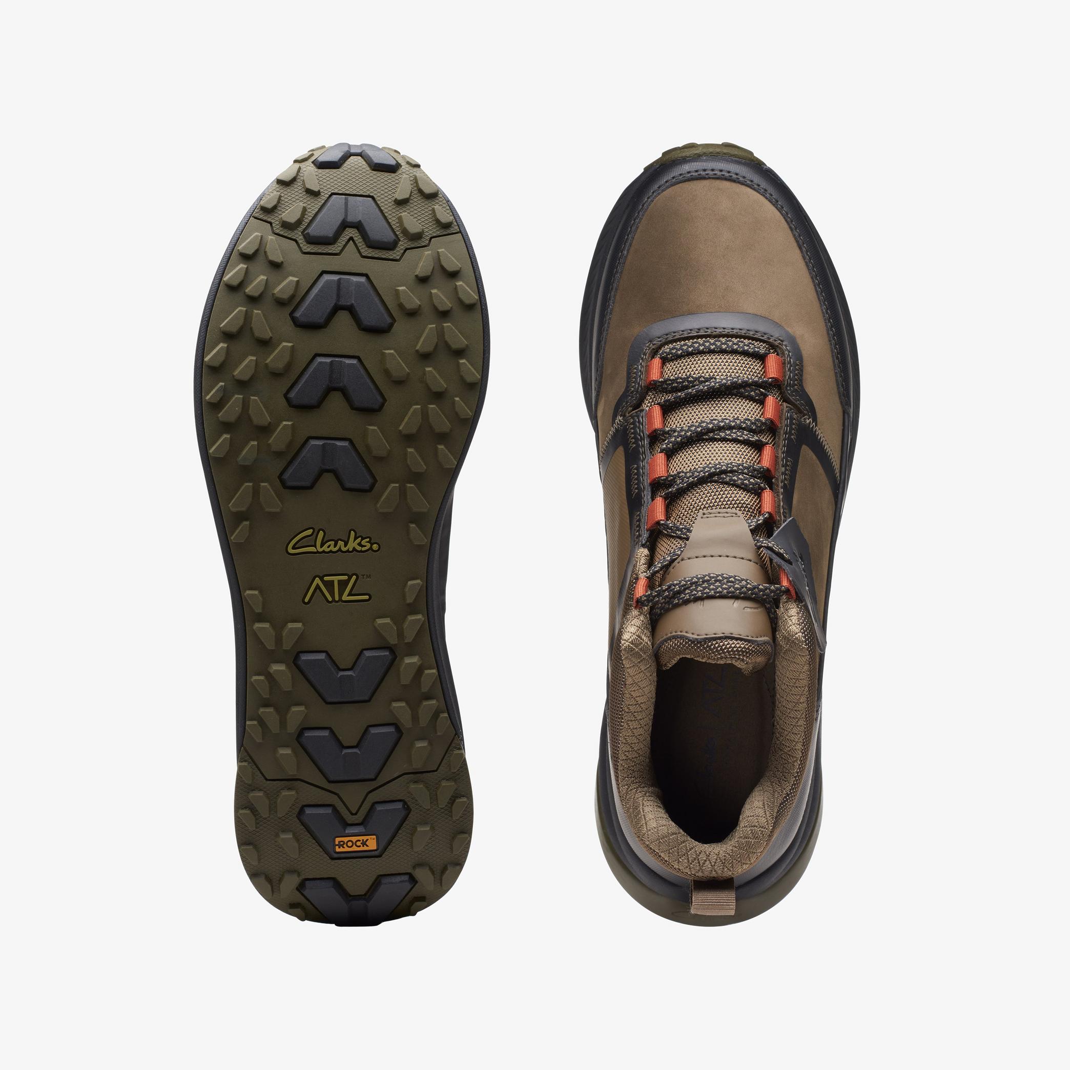 Mens ATL TrailUp Waterproof Dark Olive Combination Trainers | Clarks Outlet