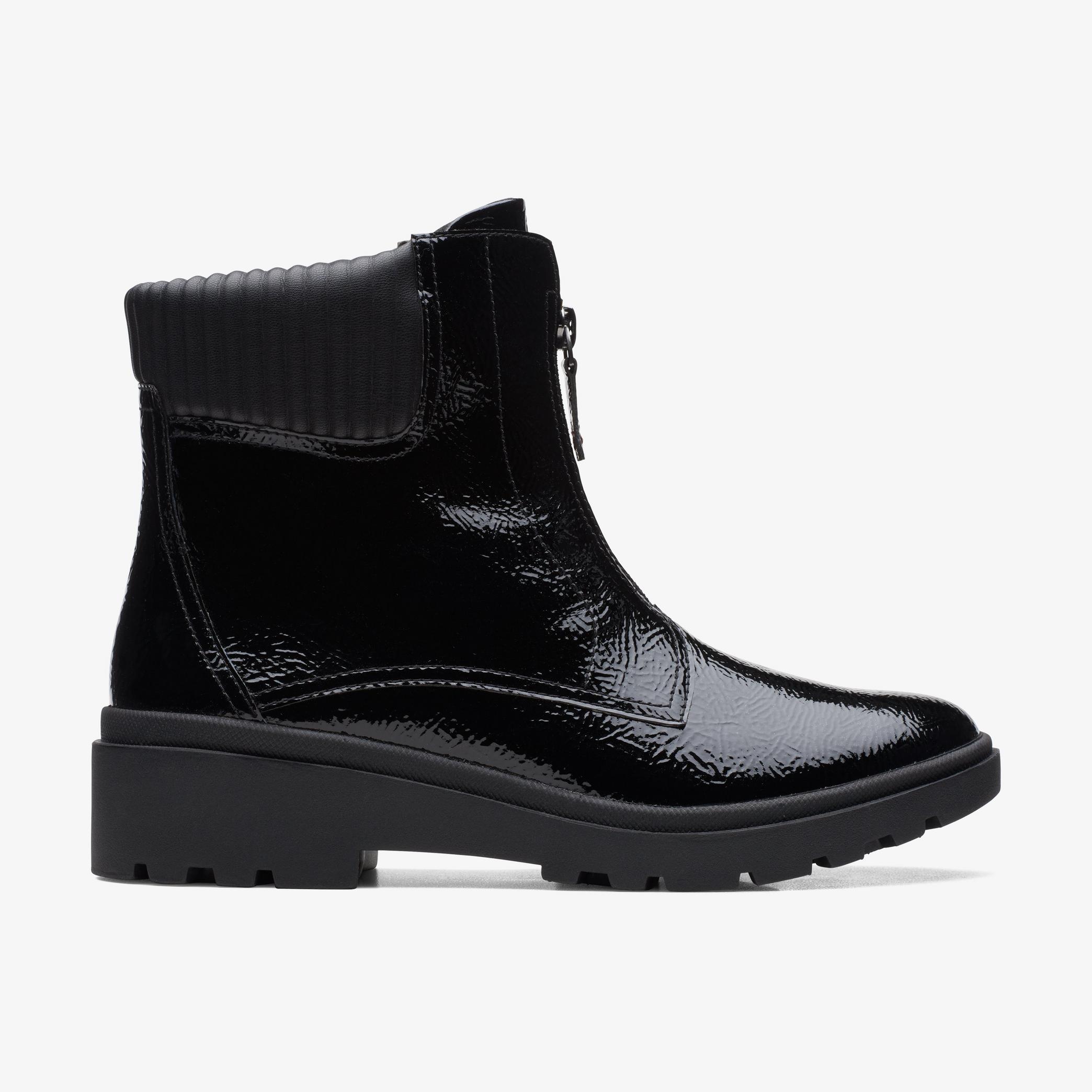 Calla Zip Black Crinkle Patent Ankle Boots, view 1 of 6