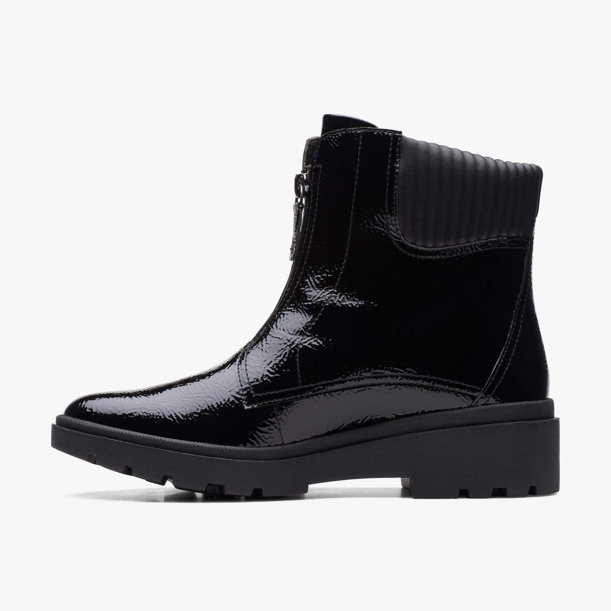 Calla Zip Black Crinkle Patent Ankle Boots, view 2 of 6