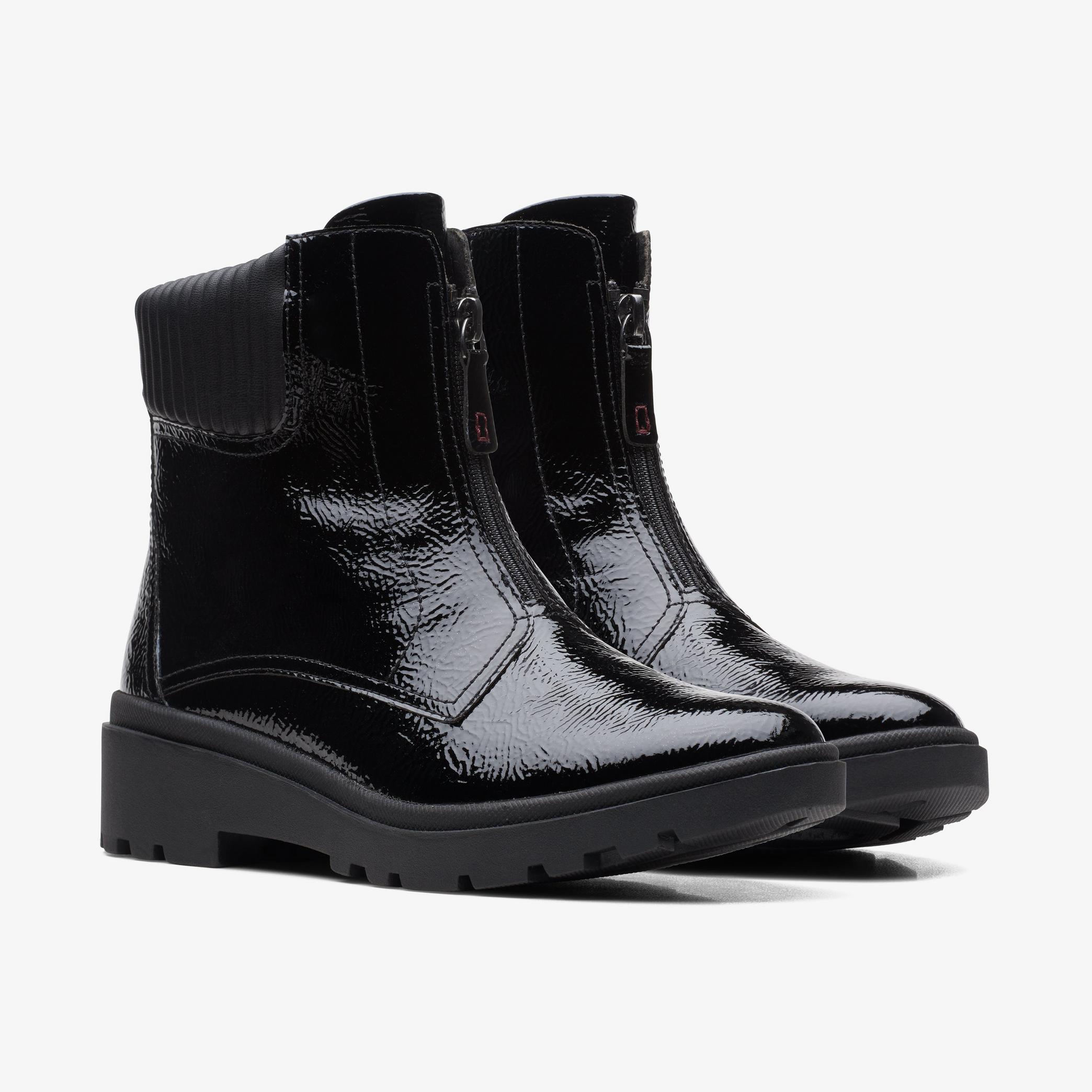 Calla Zip Black Crinkle Patent Ankle Boots, view 4 of 6