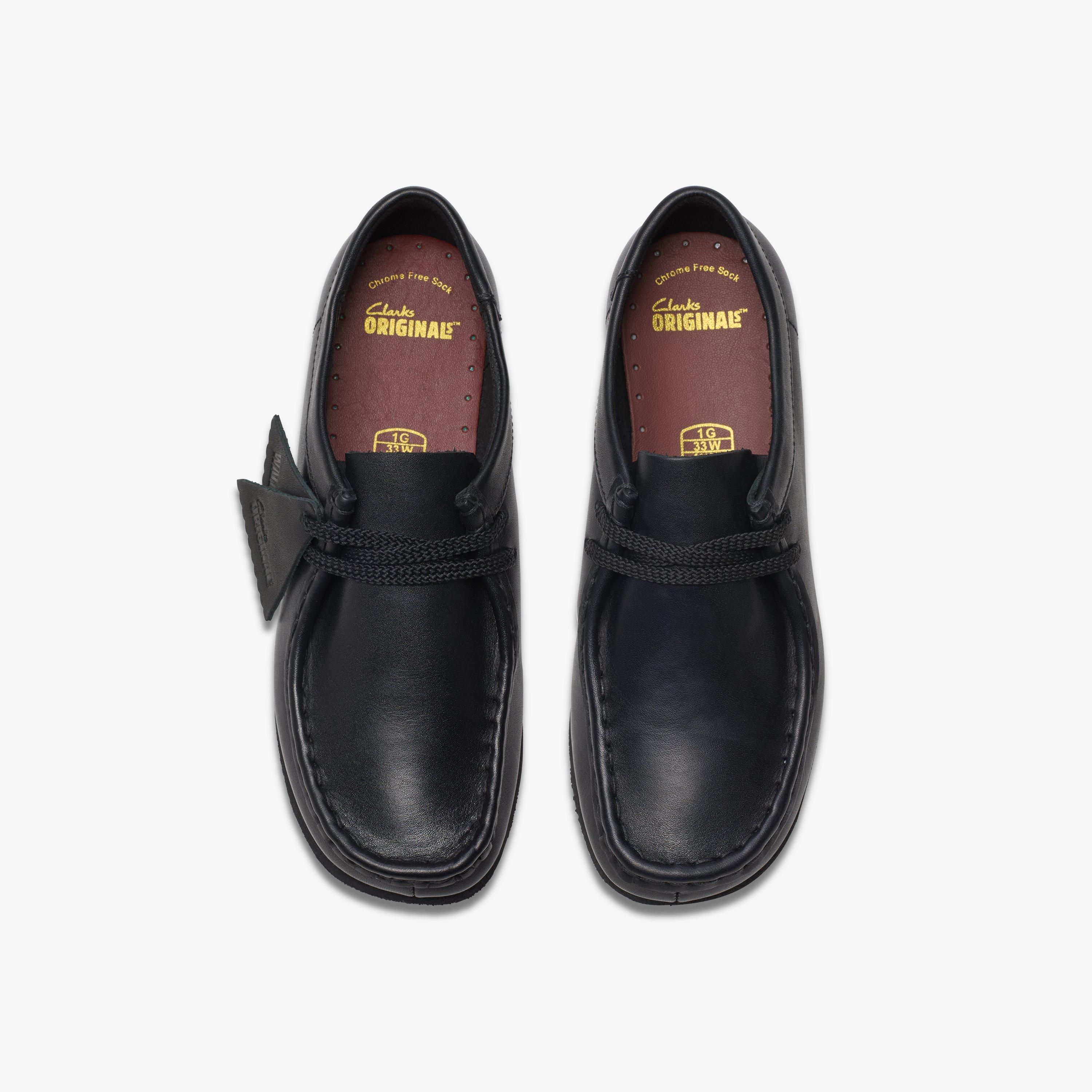 BOYS Wallabee Older Black Leather Shoes Clarks US