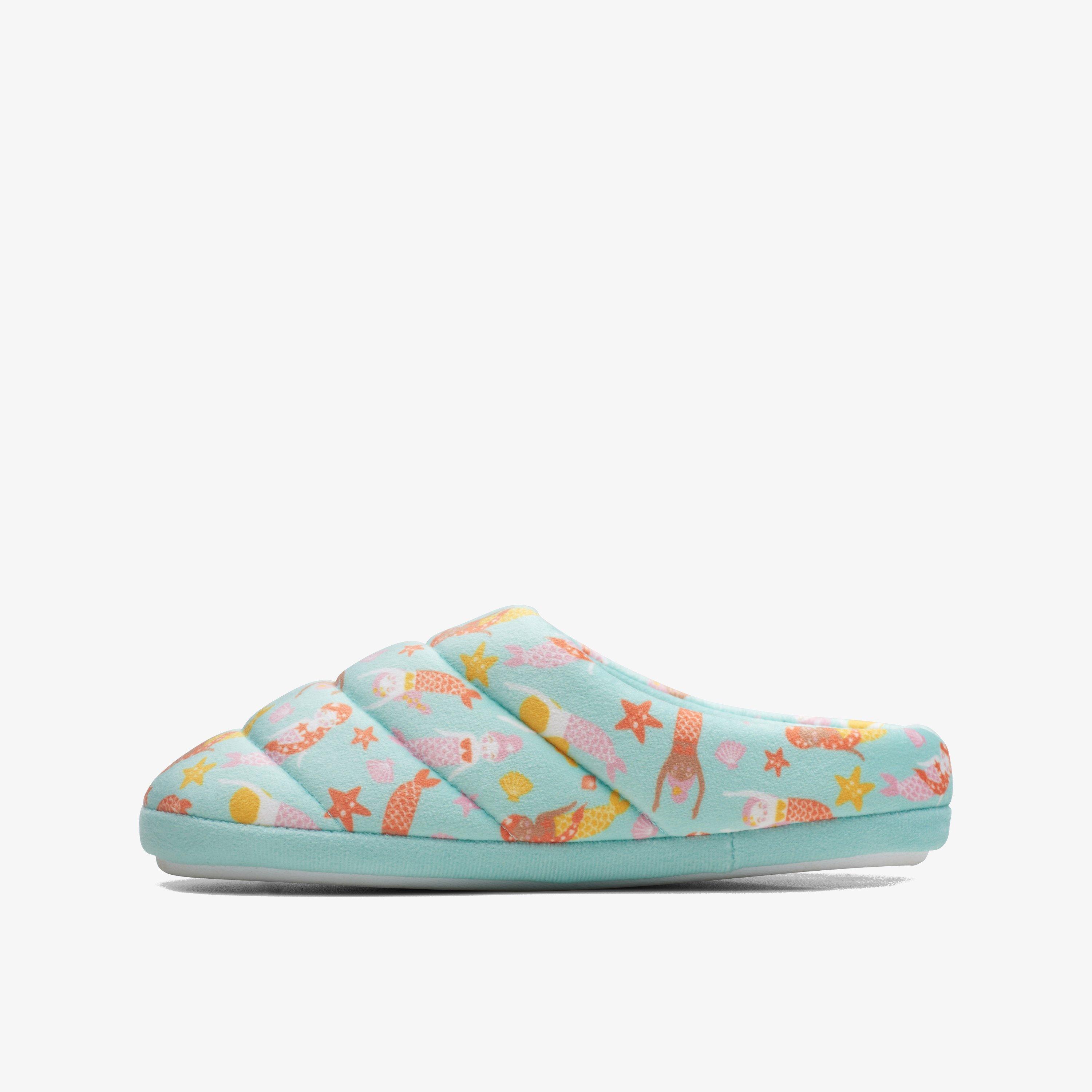 Girls Fluffy Slide Kid Blue Print Slippers Clarks Outlet