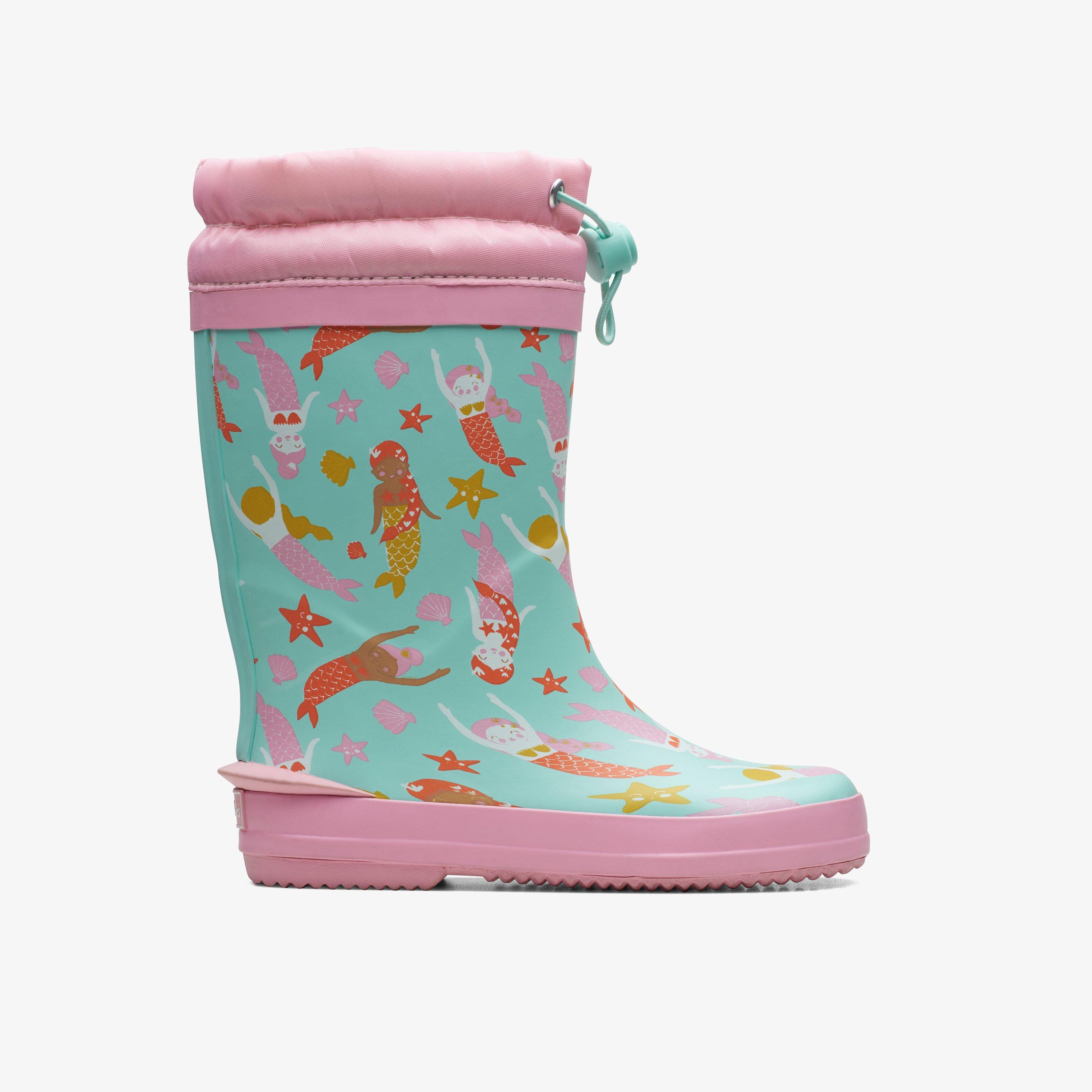 Girls Tarri Race Kid Blue Print Wellies Clarks Outlet