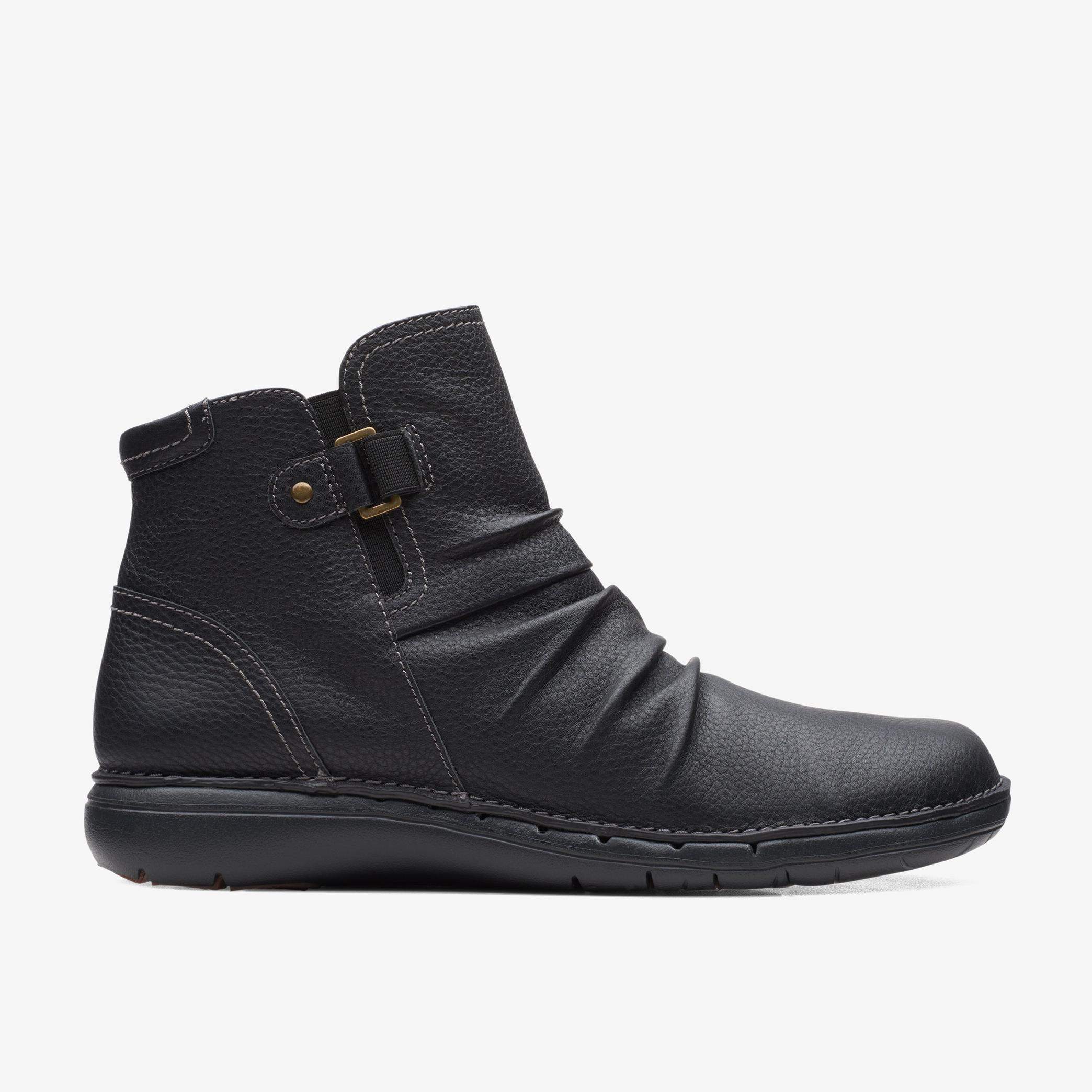 Un Loop Top Black Leather Ankle Boots, view 1 of 6