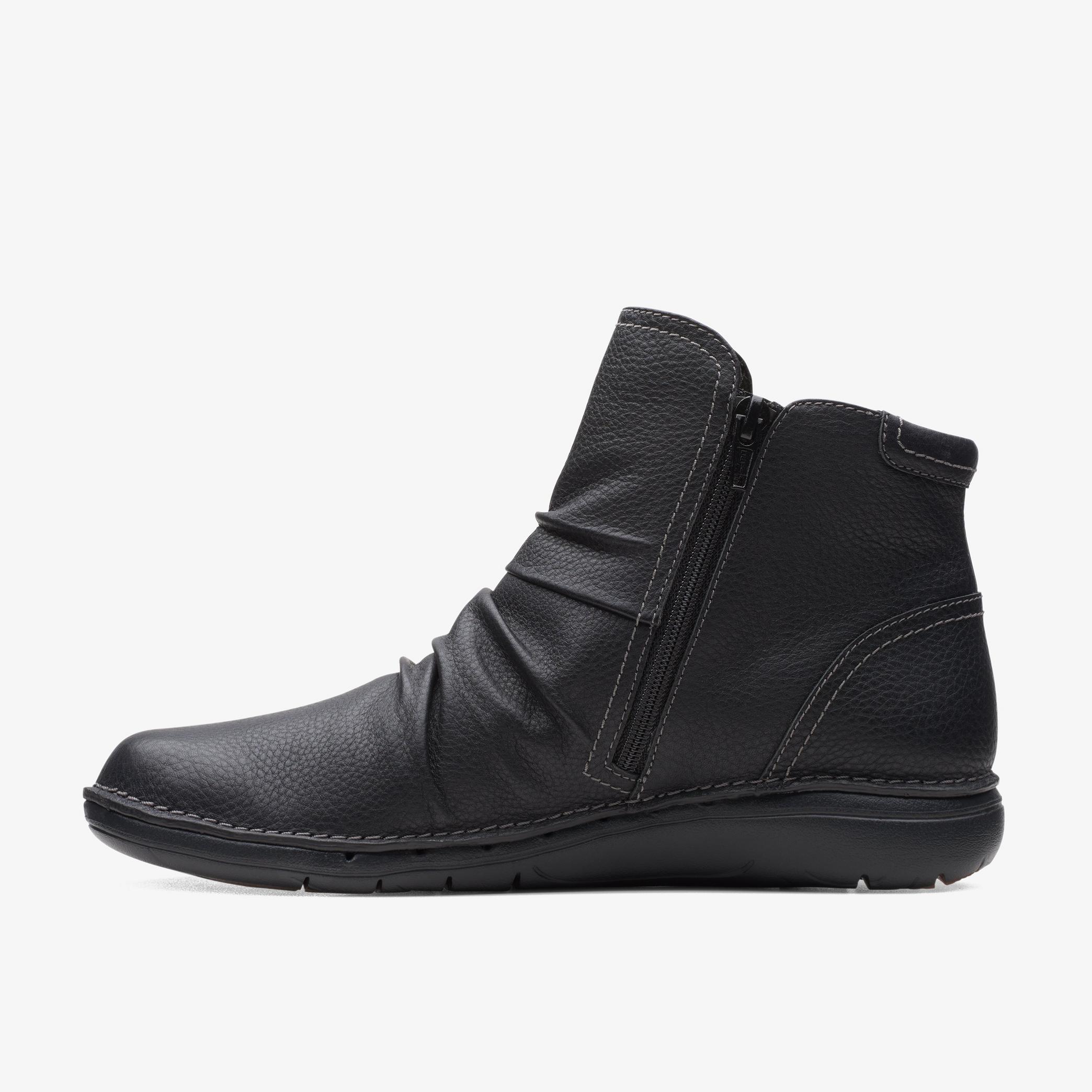 Un Loop Top Black Leather Ankle Boots, view 2 of 6