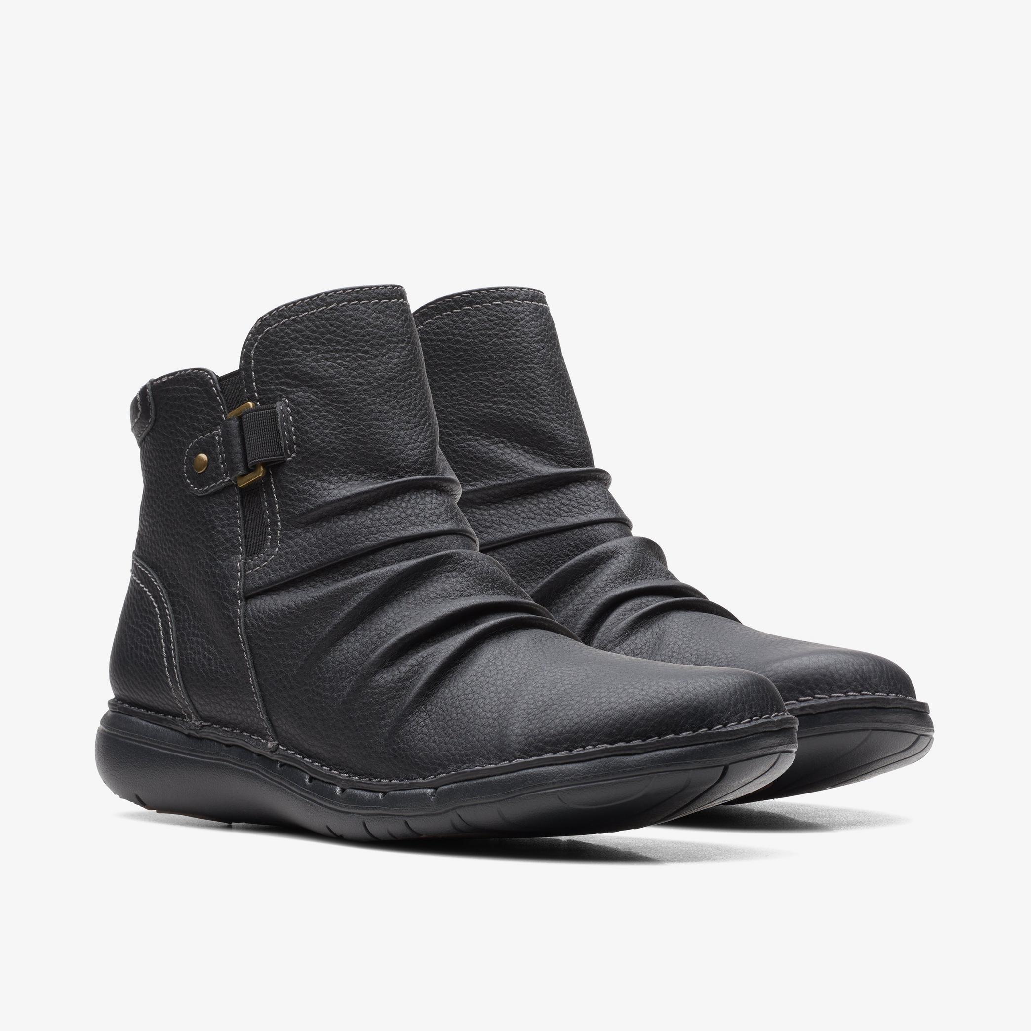 Un Loop Top Black Leather Ankle Boots, view 4 of 6