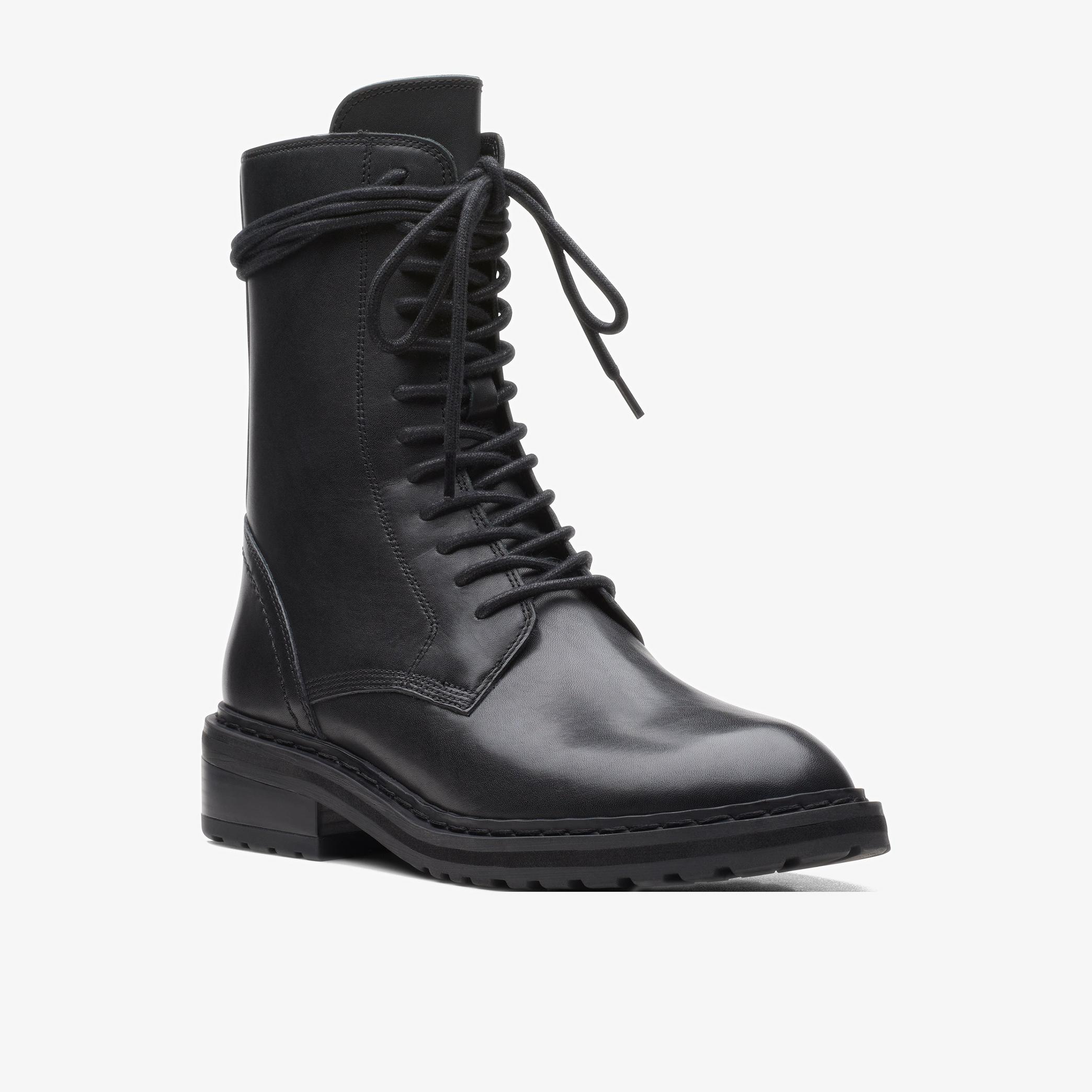 Tilham Lace Black Leather Ankle Boots, view 3 of 6